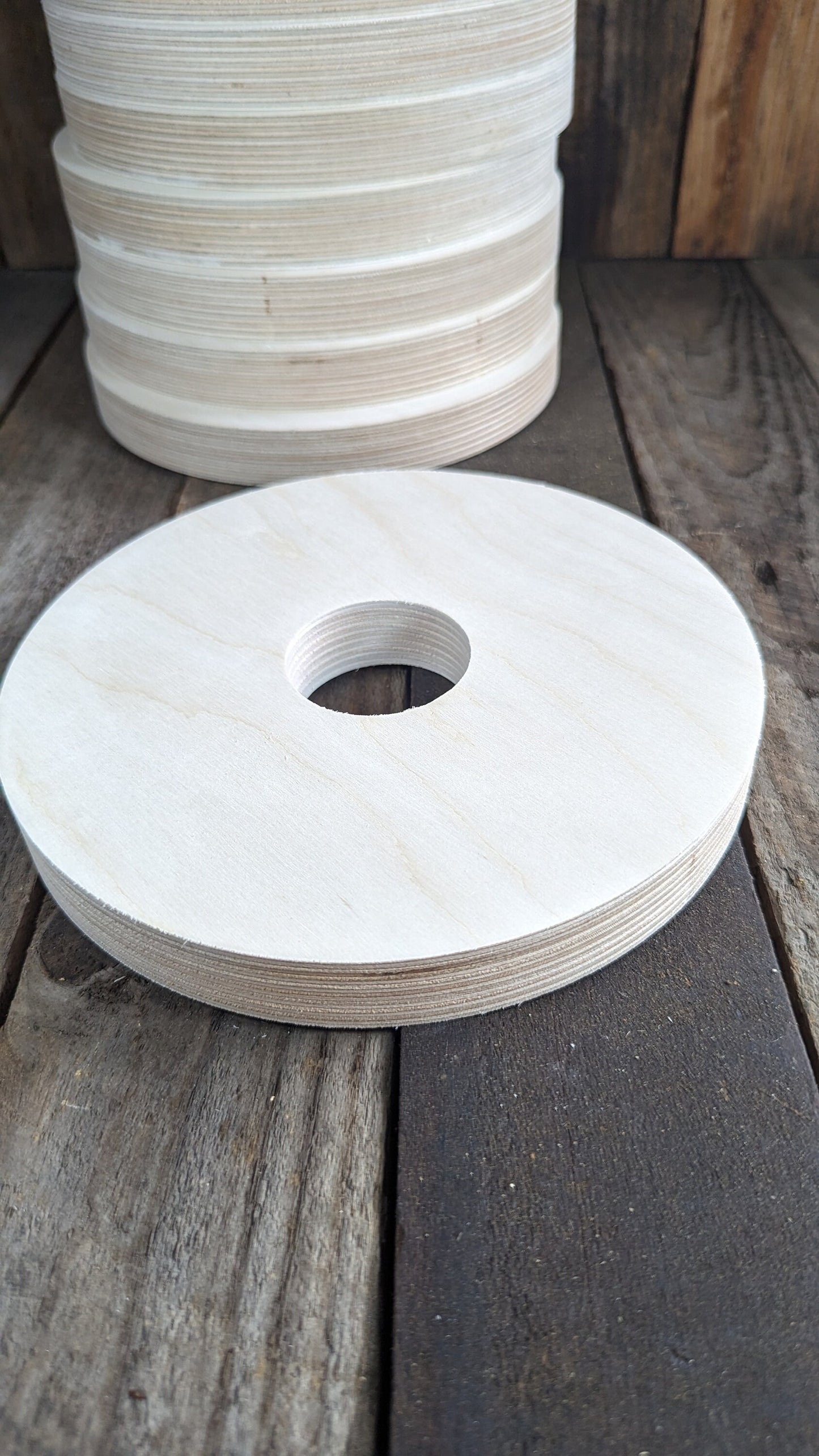 8" Wood Circle Disc with 2" center hole, BALTIC BIRCH Wooden Circles, Unfinished Wooden Circles, Round Circles, Circular Wood