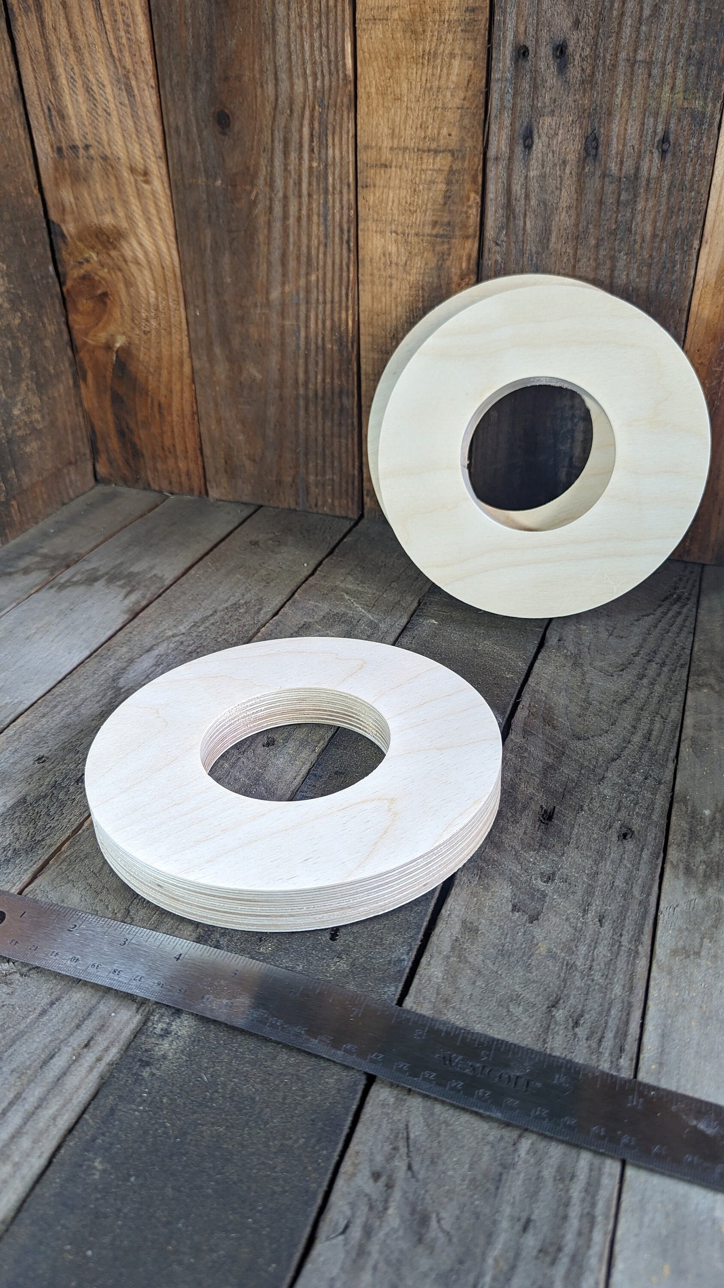8" Wood Donut Ring with 3.75" (3 - 3/4") center hole, BALTIC BIRCH Wooden Circles, Unfinished Wooden Circles, Round Circles, Circular Wood