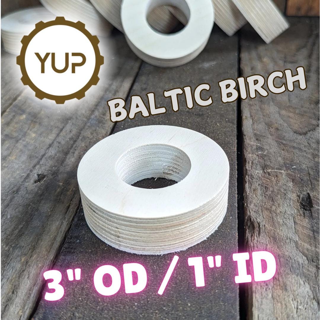3" Wood Donut, 1" center hole - BALTIC BIRCH - Wooden Circles, Unfinished Wooden Circles, Round Circles, Circular Wood Active, Ring Shape