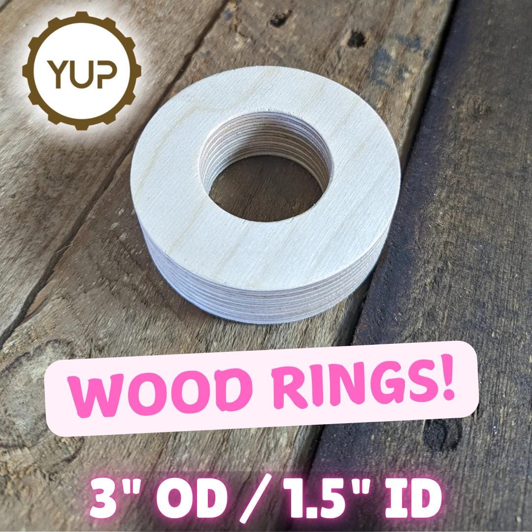 5 Pack - 3" Baltic Birch Wood Donut Ring, 1.5" Center Hole