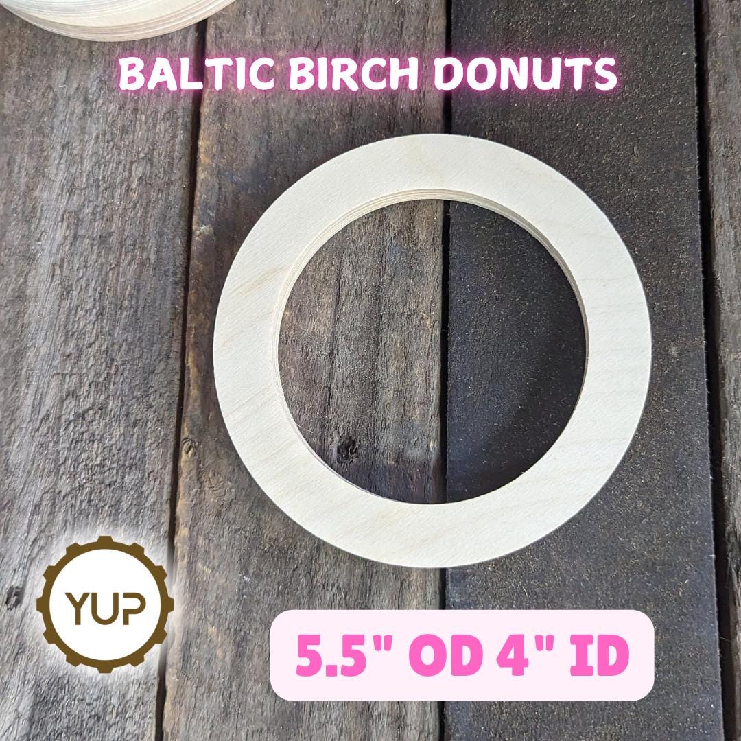 5.5" Baltic Birch Wood Donut, 4" Center Hole, Unfinished Crafting Ring
