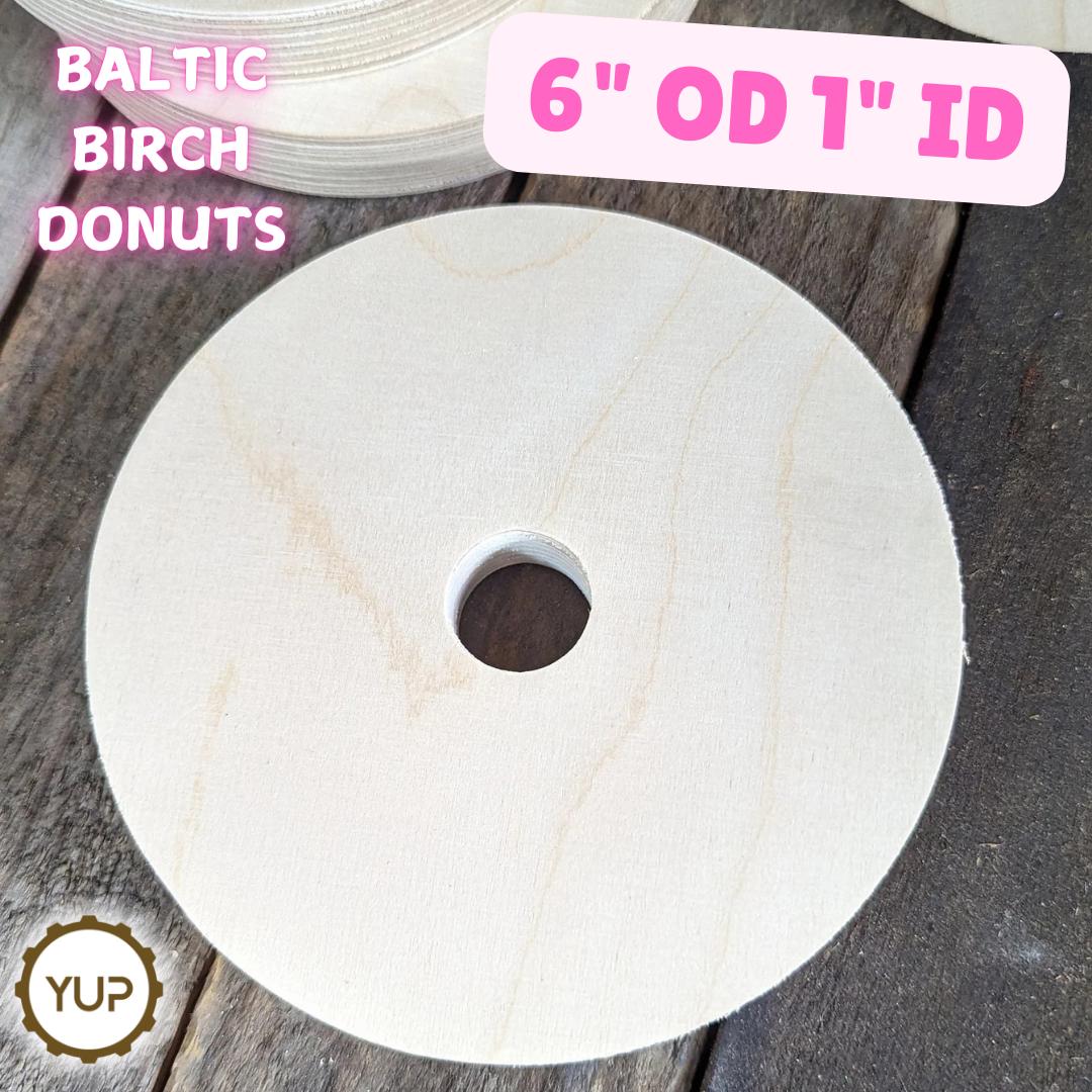 6" Baltic Birch Wood Donut, 1" Center Hole, Unfinished Crafting Circle