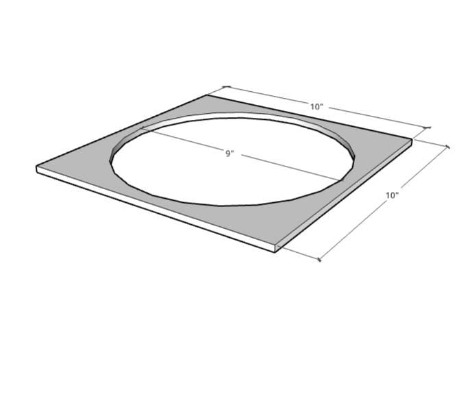 10" Baltic Birch Wood Square, 9" Center Hole, Unfinished Wooden Shape