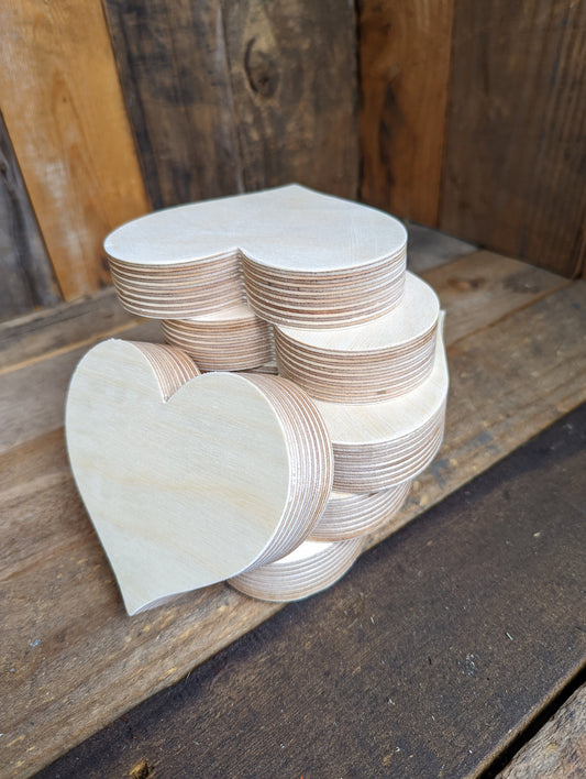 4" tall Wood Heart Plaques, BALTIC BIRCH - Wooden Heart, Blank Heart, Unfinished Wooden Heart, Table Decorations