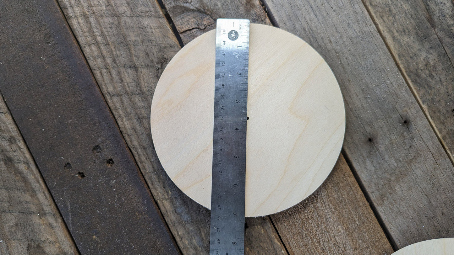7" Wood Circle Disc with .125" (1/8") hole, BALTIC BIRCH Wooden Circles, Blank Circles, Unfinished Wooden Circles, Round Circles