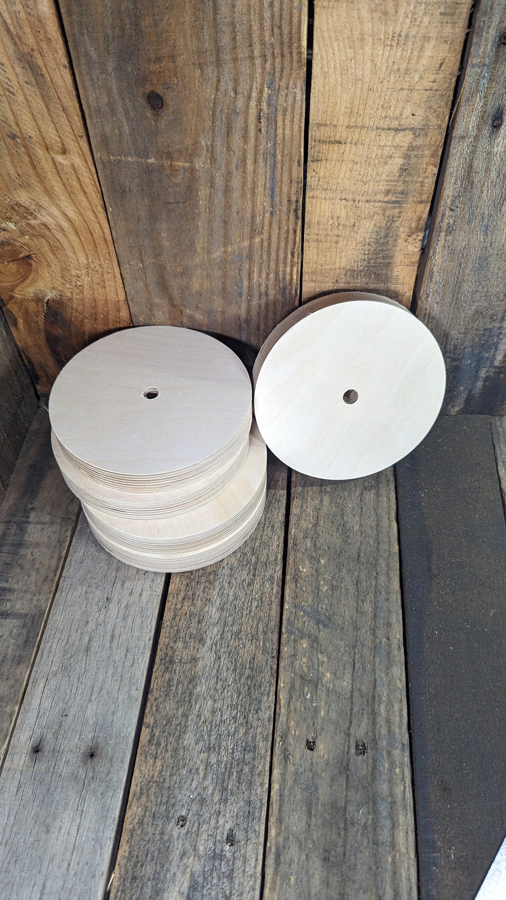 6" Baltic Birch Wood Donut, 0.5" Center Hole, Unfinished Wood Circle