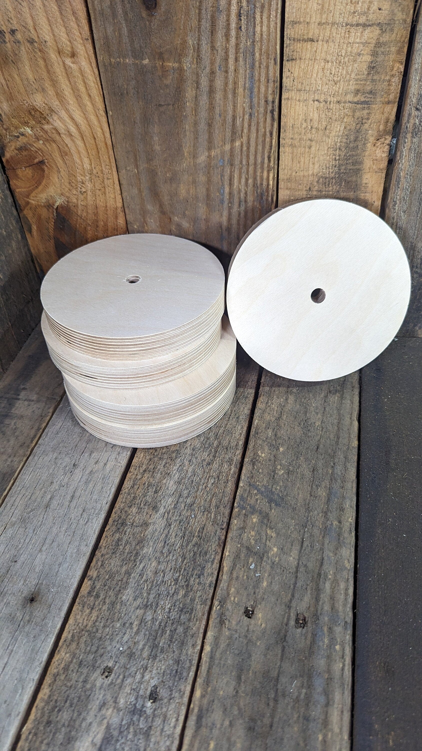 6" Baltic Birch Wood Donut, 0.5" Center Hole, Unfinished Wood Circle