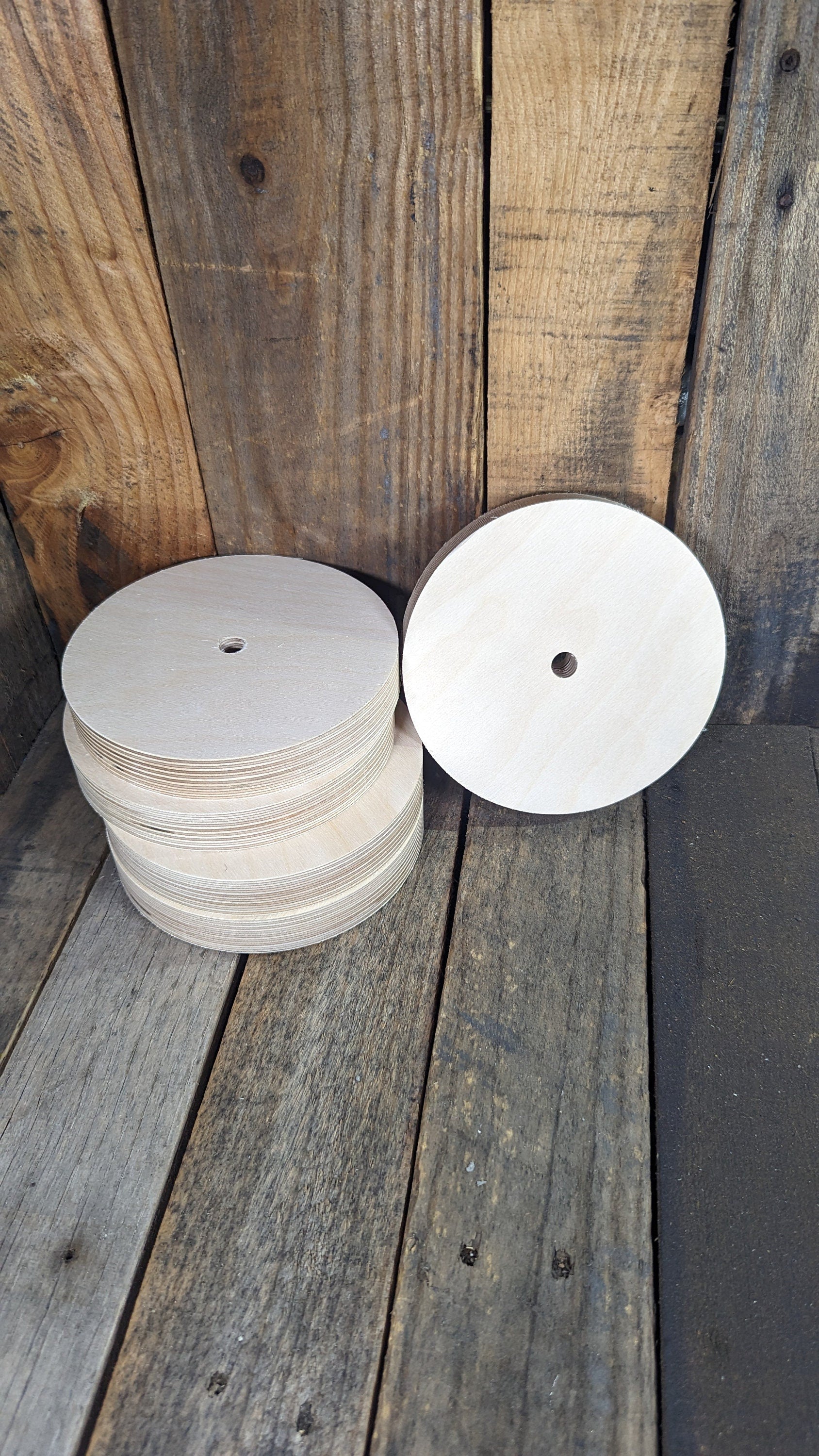 6" Baltic Birch Wood Donut, 0.5" Center Hole, Unfinished Wood Circle