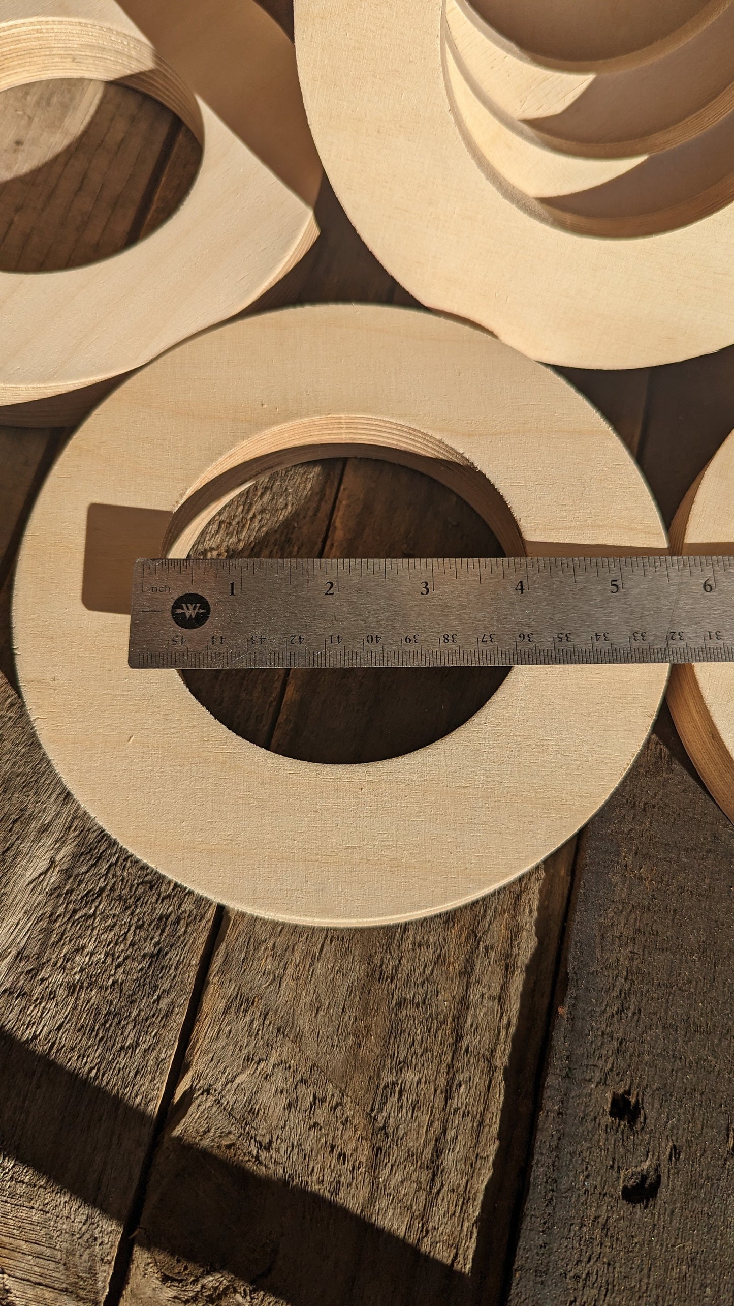 7" Baltic Birch Wood Circle Donut, 4" Center Hole, Craft Supplies
