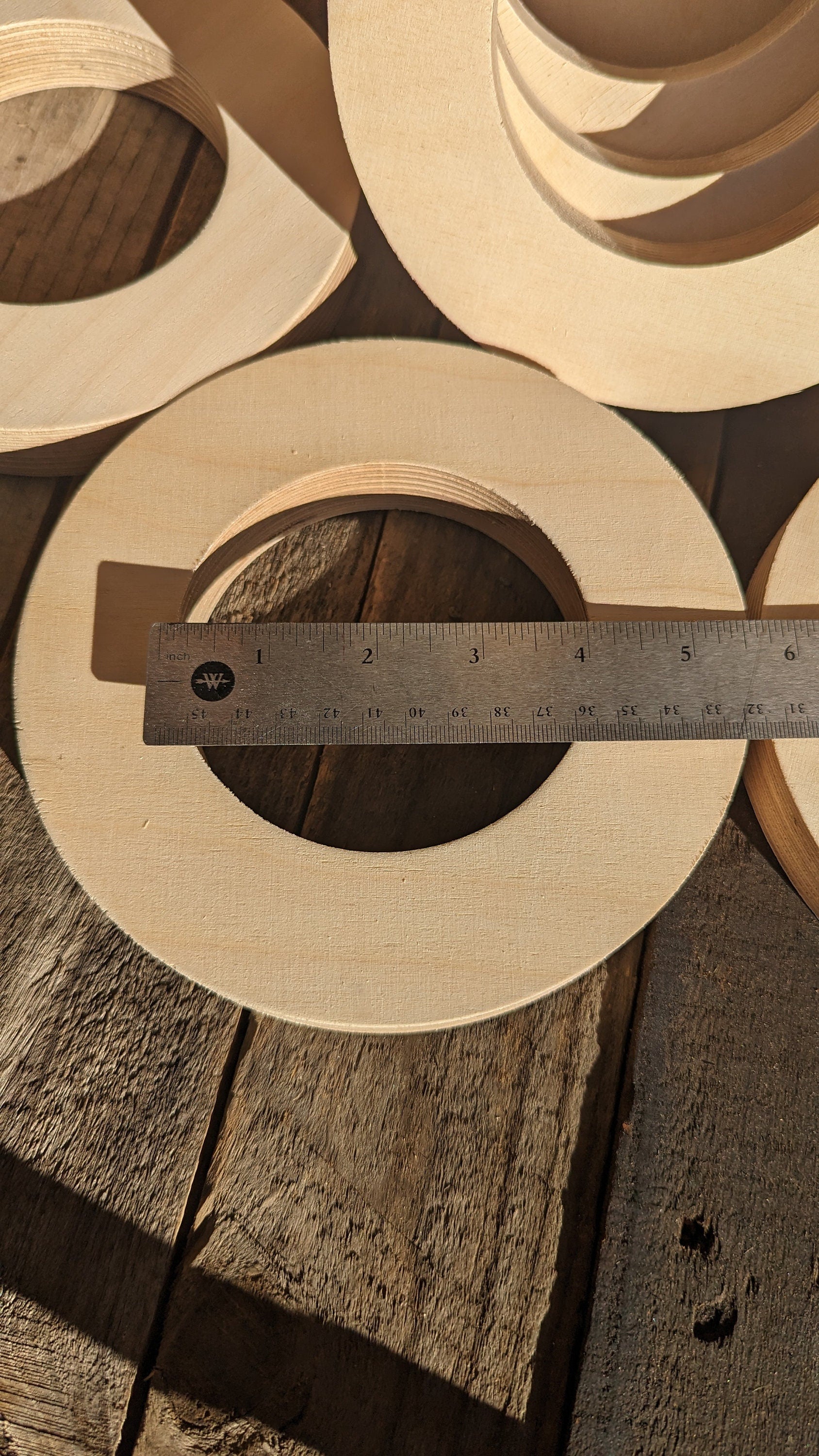 7" Baltic Birch Wood Circle Donut, 4" Center Hole, Craft Supplies