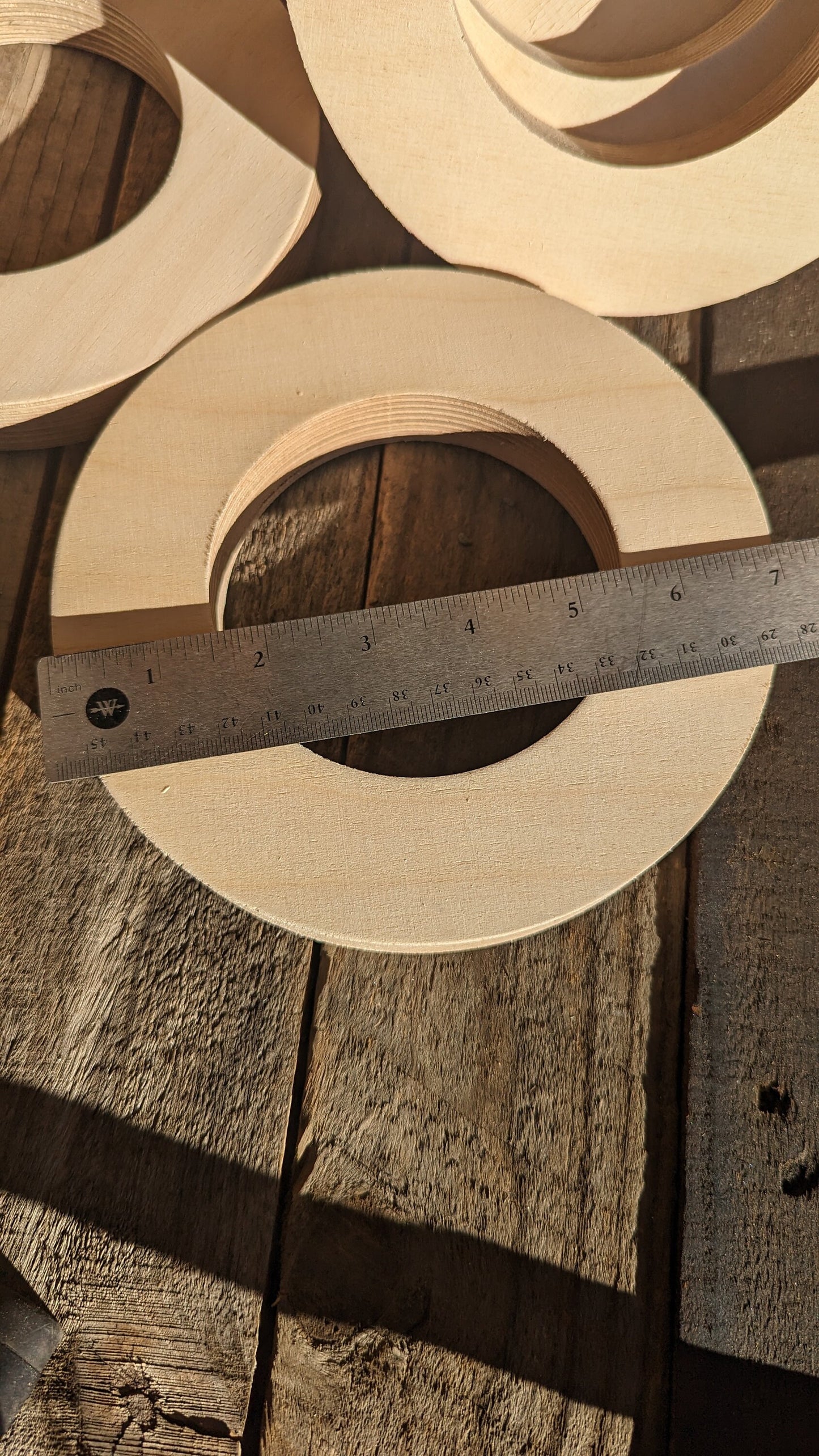 7" Baltic Birch Wood Circle Donut, 4" Center Hole, Craft Supplies