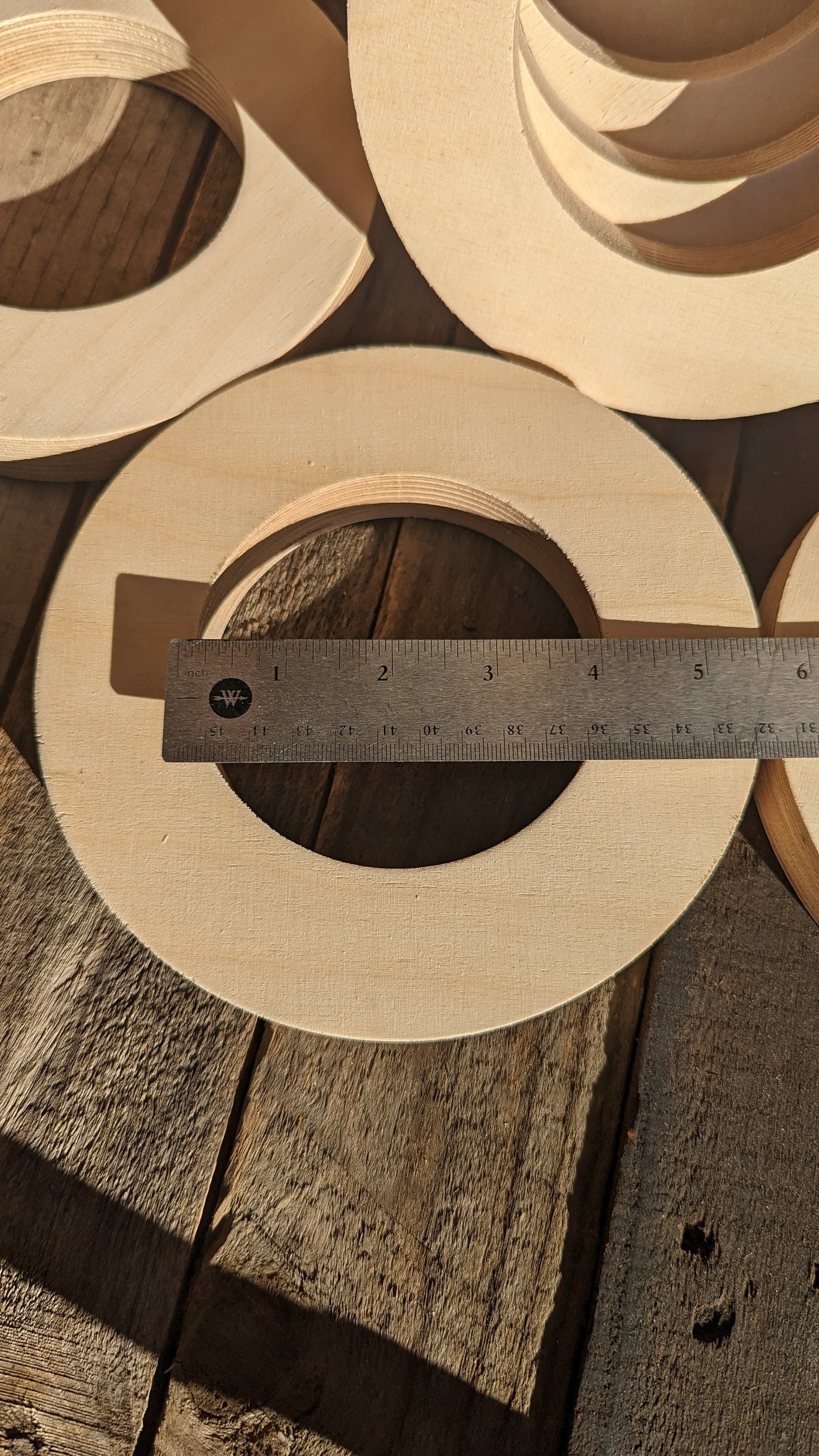 7" Baltic Birch Wood Circle Donut, 4" Center Hole, Craft Supplies