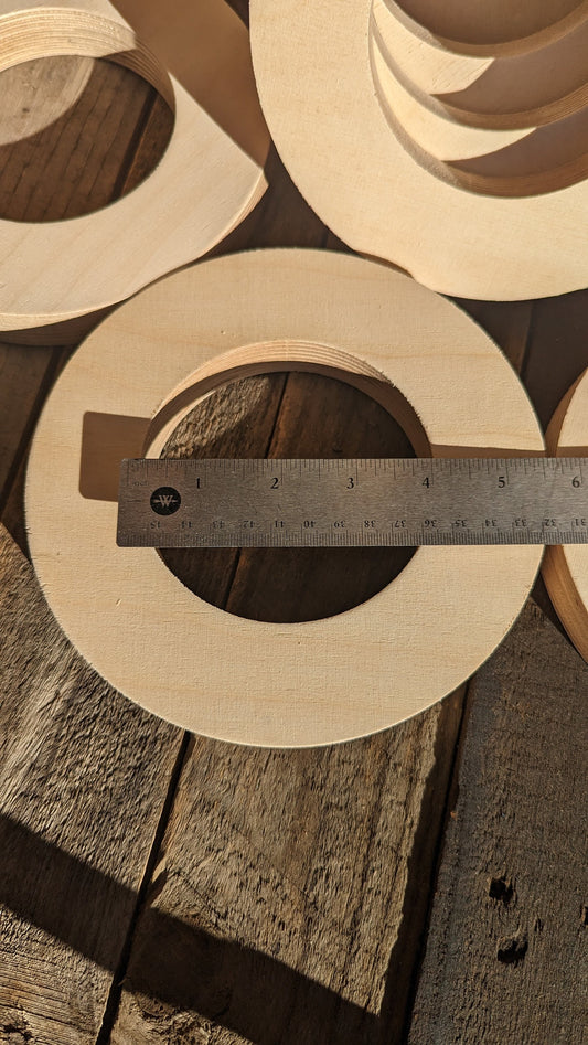 7" Baltic Birch Wood Circle Donut, 4" Center Hole, Craft Supplies