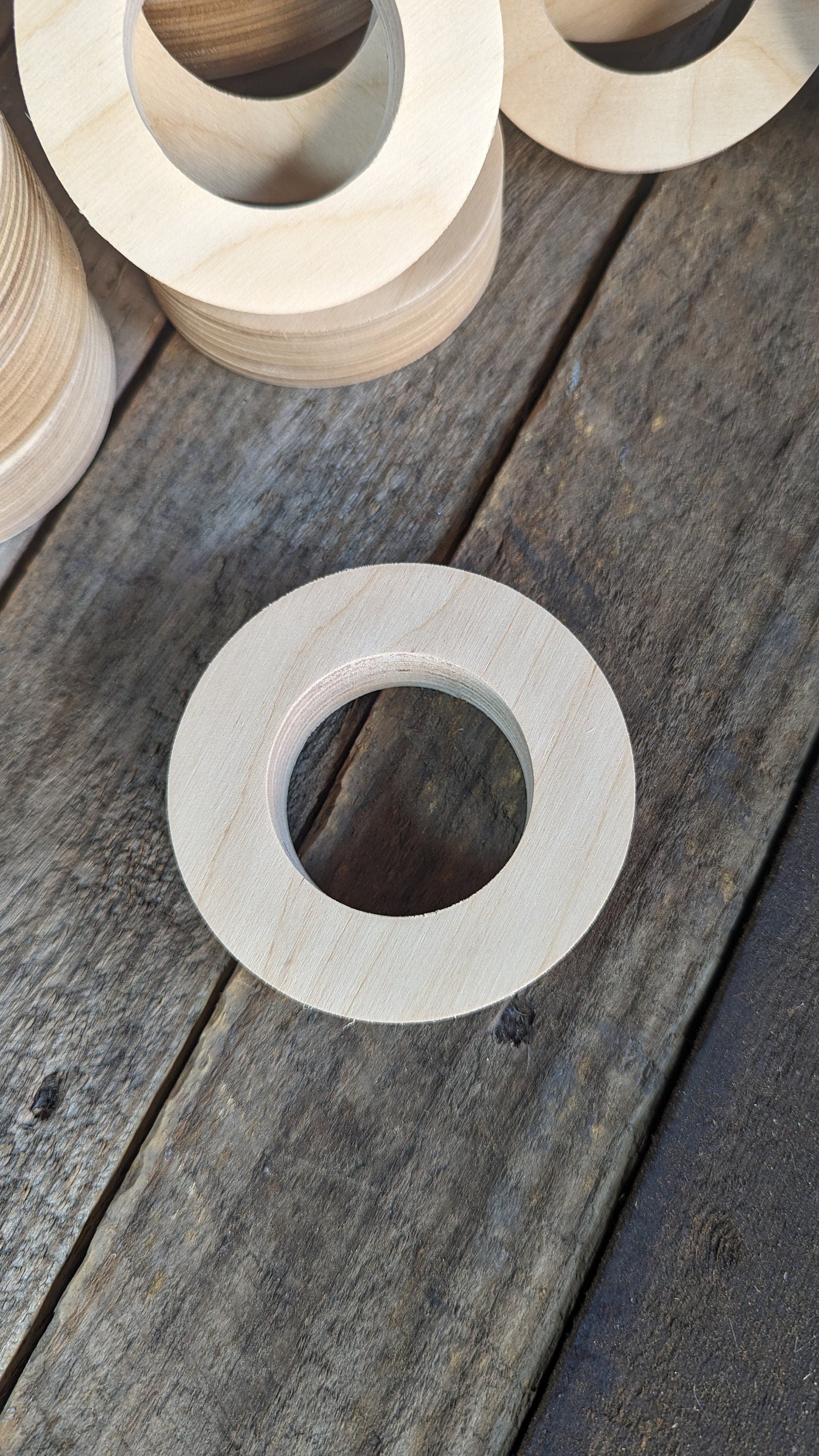 3.5&quot; Wood Donut, 2&quot; center hole - BALTIC BIRCH - Wooden Circles, Unfinished Wooden Circles, Round Circles, Circular Wood Active, Ring Shape