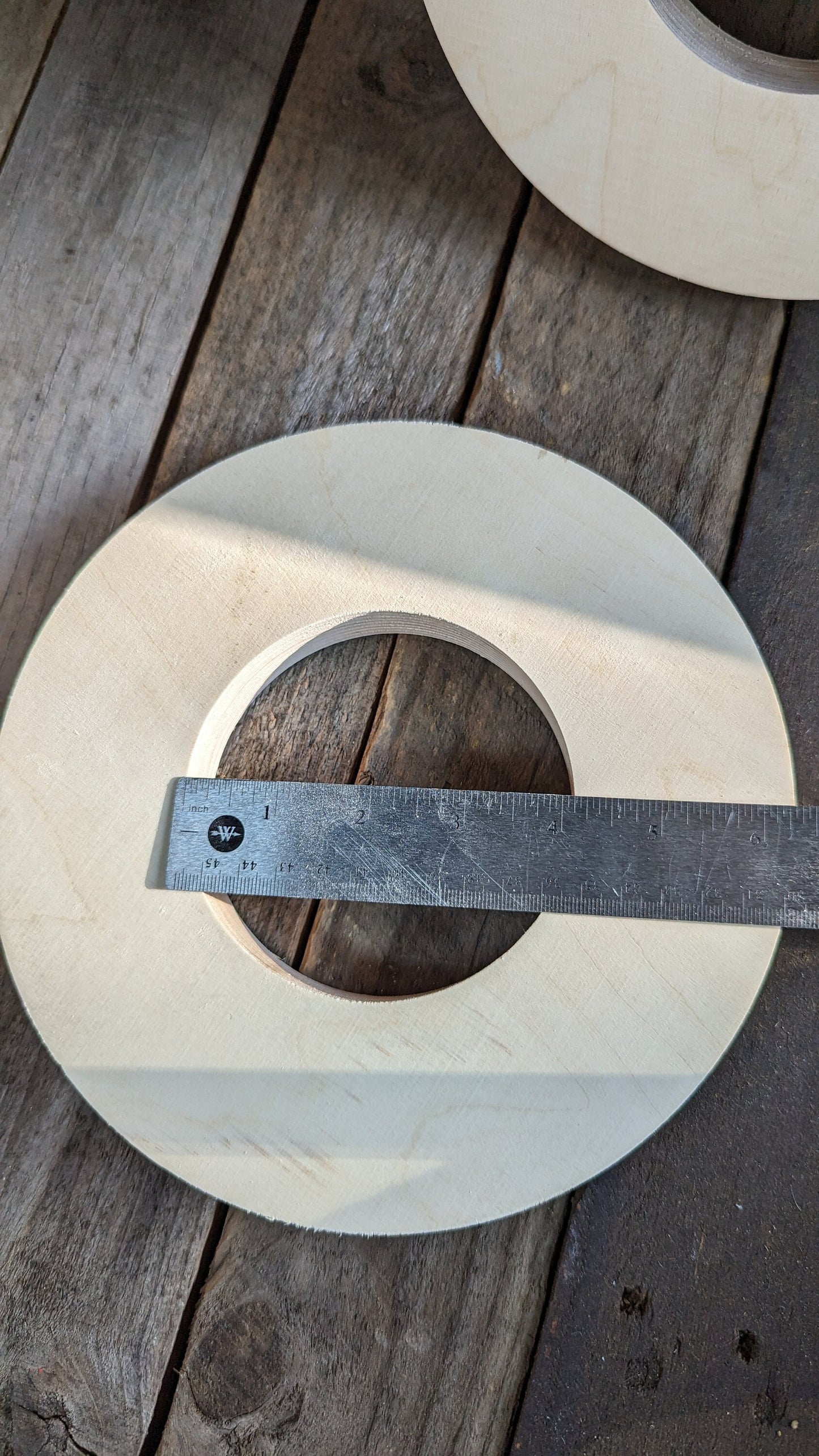 8.5" Baltic Birch Wood Donut Ring, 4.125" Center Hole, Craft Circle
