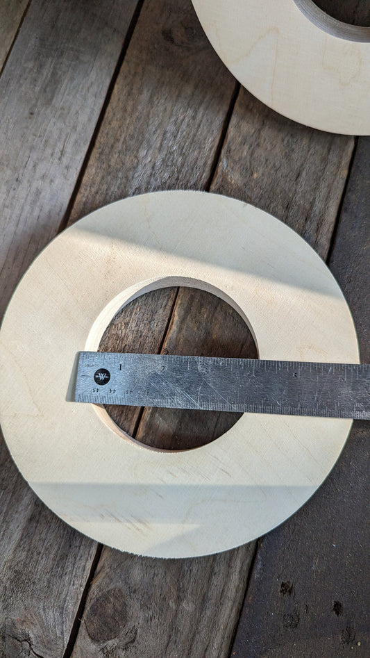 8.5" Baltic Birch Wood Donut Ring, 4.125" Center Hole, Craft Circle