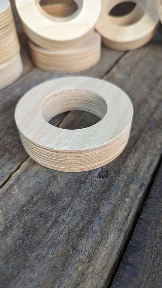 3.5" Wood Donut, 2" center hole - BALTIC BIRCH - Wooden Circles, Unfinished Wooden Circles, Round Circles, Circular Wood Active, Ring Shape