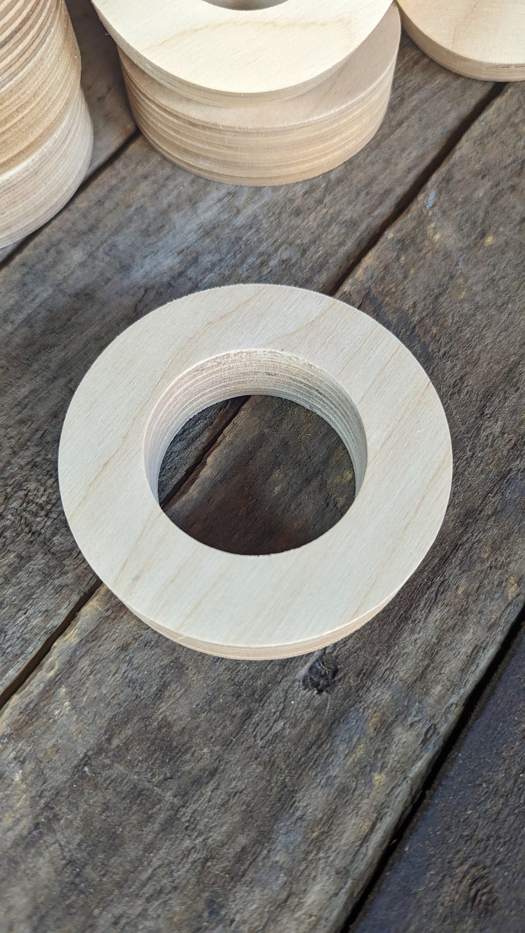 3.5&quot; Wood Donut, 2&quot; center hole - BALTIC BIRCH - Wooden Circles, Unfinished Wooden Circles, Round Circles, Circular Wood Active, Ring Shape