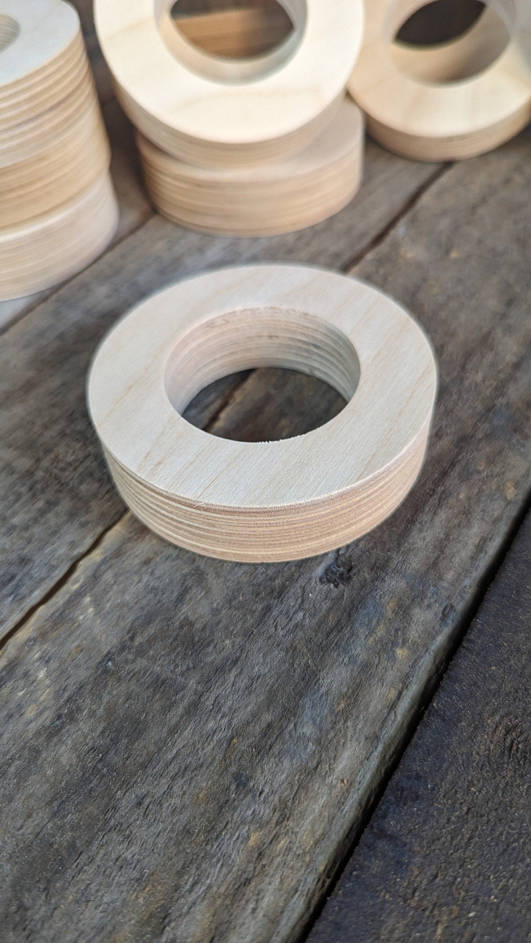 3.5&quot; Wood Donut, 2&quot; center hole - BALTIC BIRCH - Wooden Circles, Unfinished Wooden Circles, Round Circles, Circular Wood Active, Ring Shape