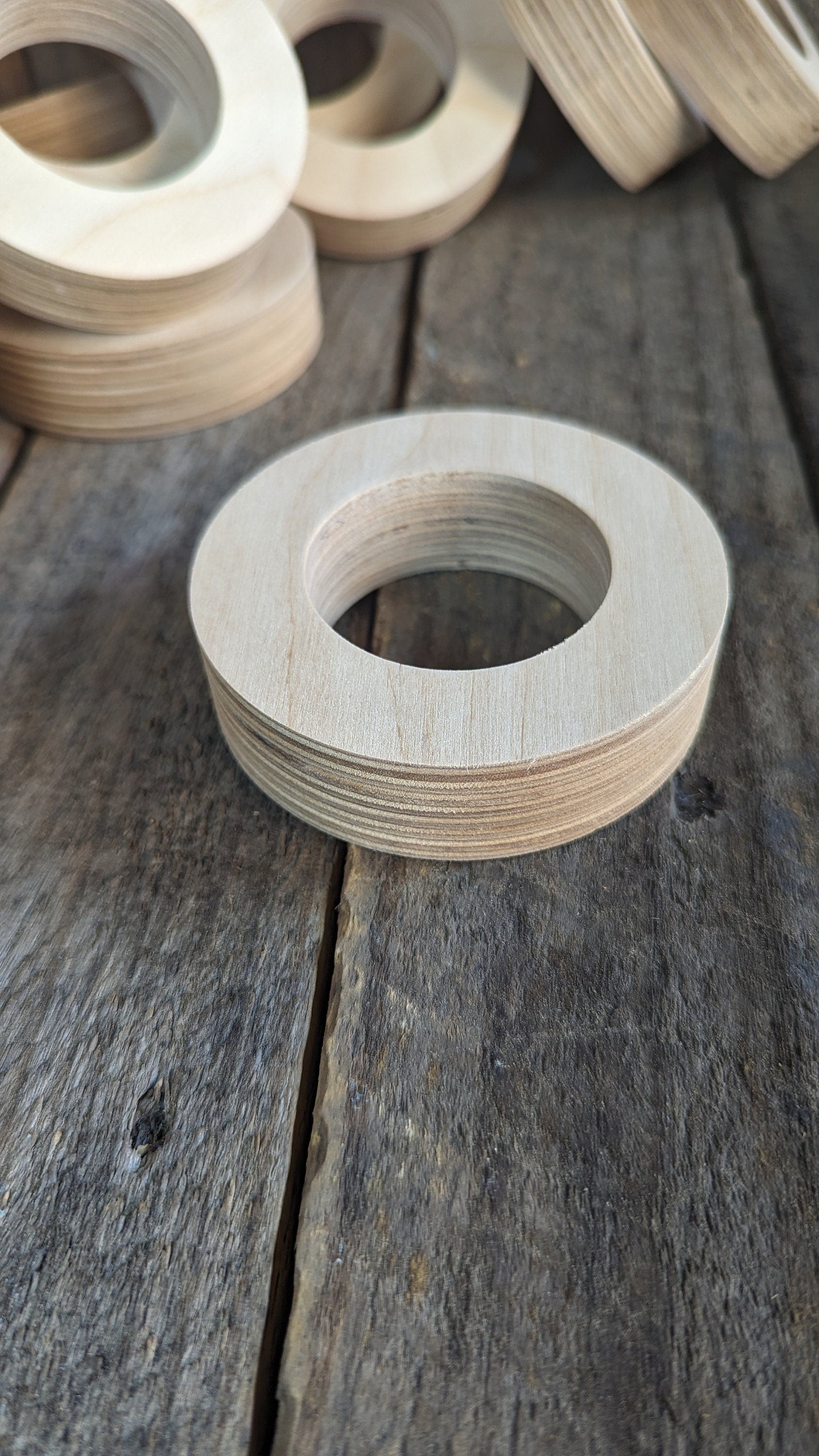 3.5&quot; Wood Donut, 2&quot; center hole - BALTIC BIRCH - Wooden Circles, Unfinished Wooden Circles, Round Circles, Circular Wood Active, Ring Shape