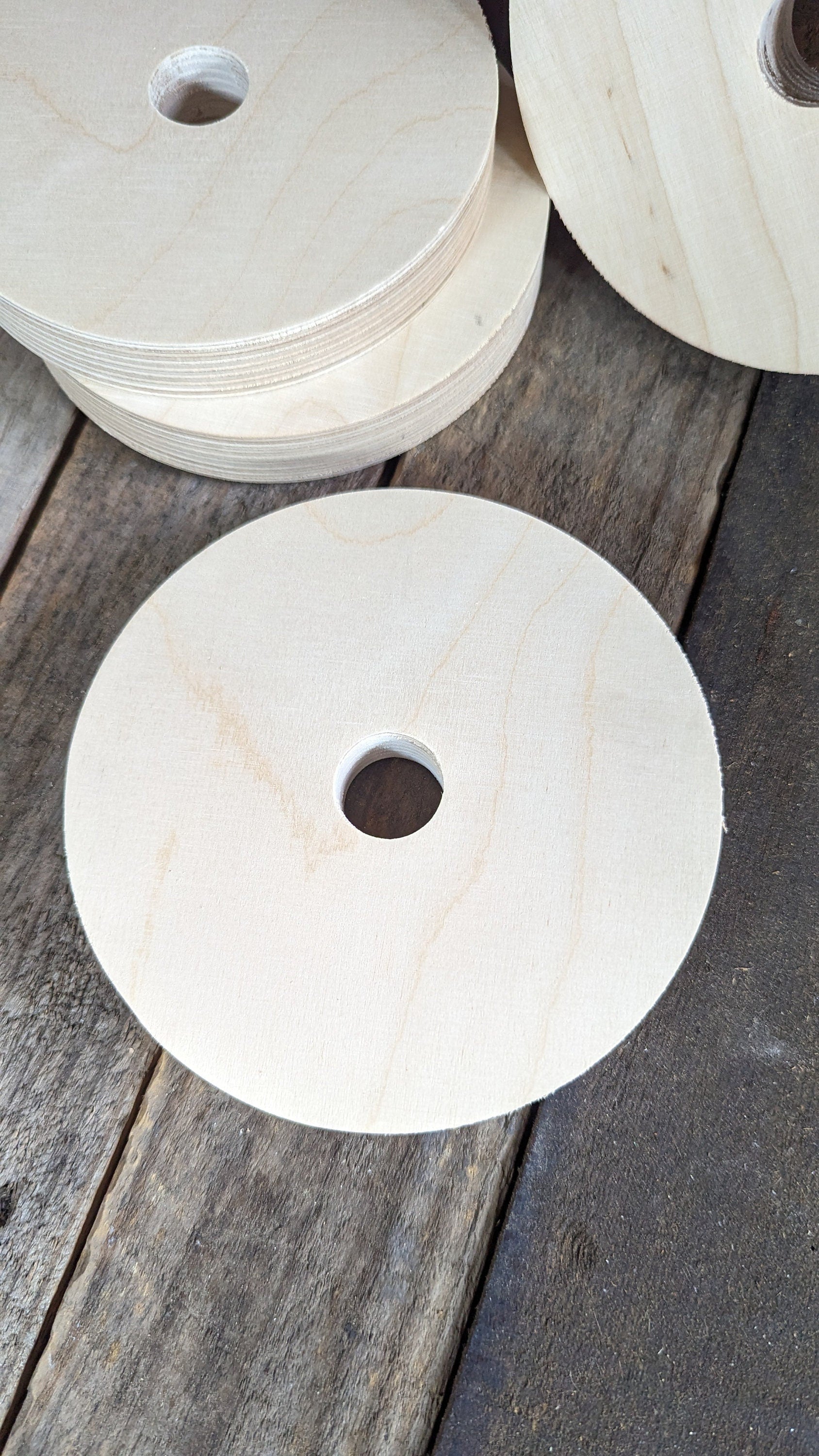 6" Baltic Birch Wood Donut, 1" Center Hole, Unfinished Crafting Circle