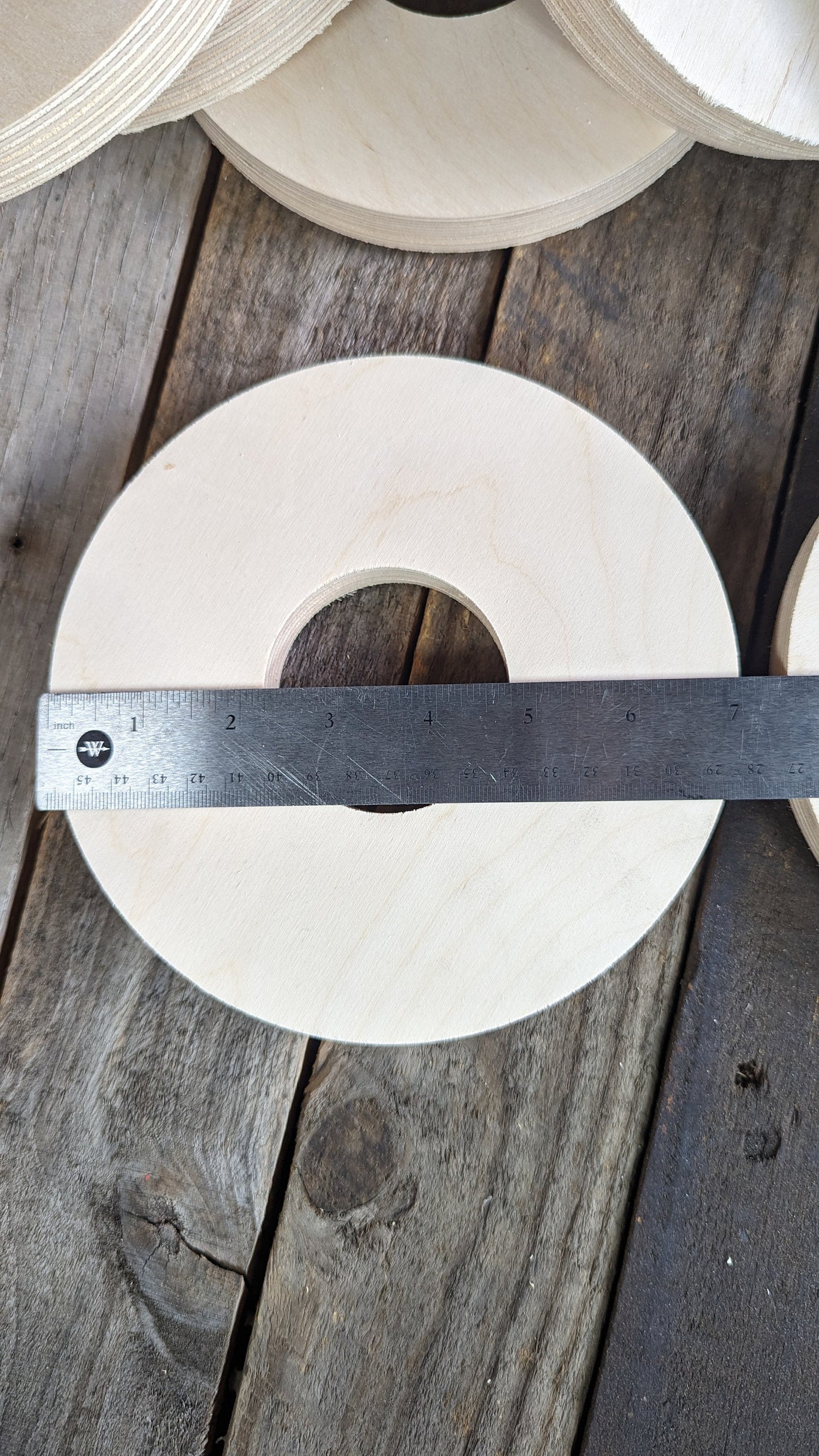 7" Wood Circle Ring with 2.5" center hole, BALTIC BIRCH Wooden Circles, Unfinished Wooden Circles, Round Circles, Circular Wood