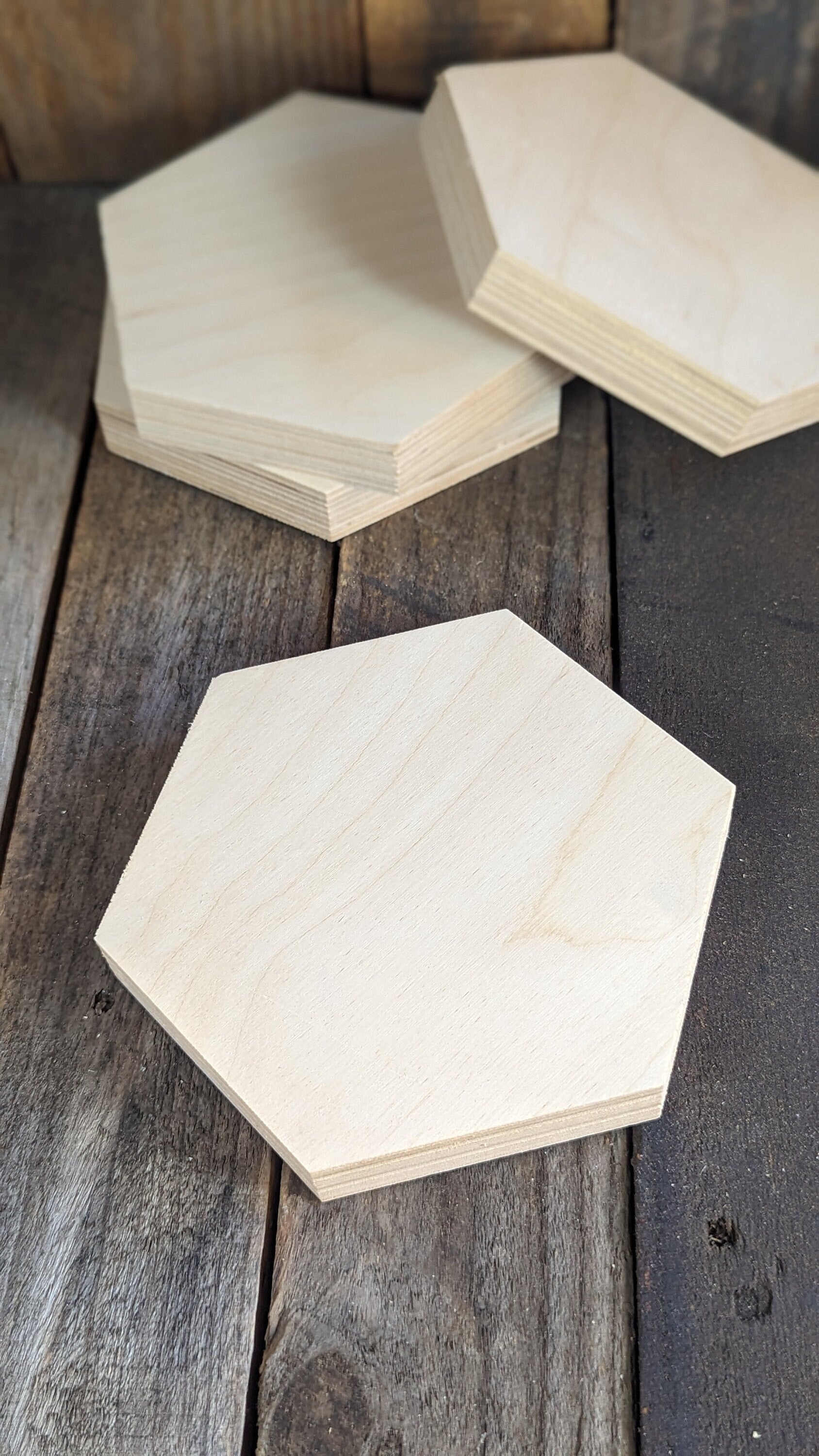 6" Baltic Birch Wood Hexagon Plaque, Unfinished Wooden Shape