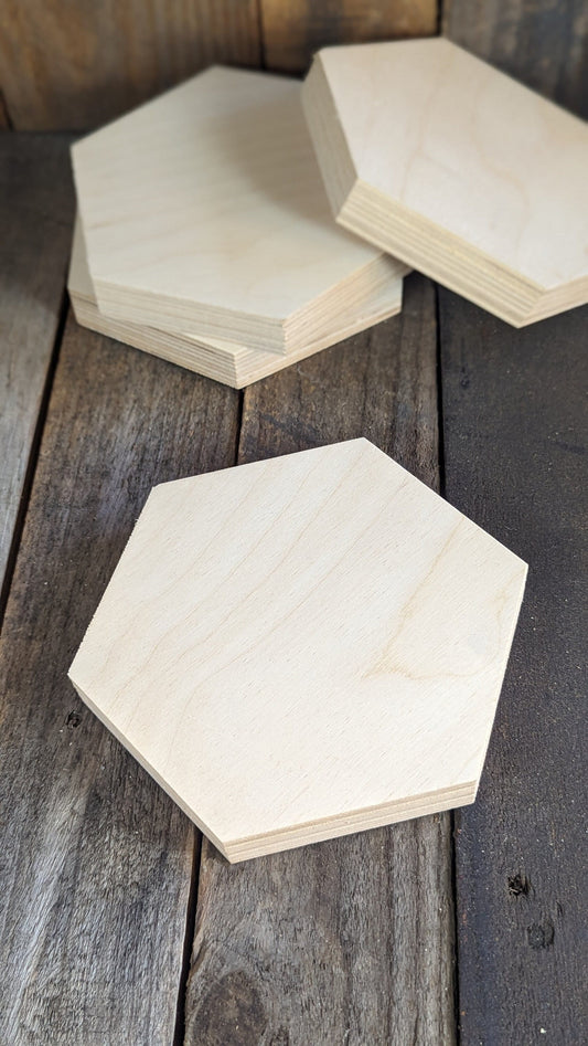 6" Wood Hexagon Plaques, BALTIC BIRCH Wooden Six Sided Shape, Blank Hexagon, Unfinished Wooden Hexagon, Hexagon Wood