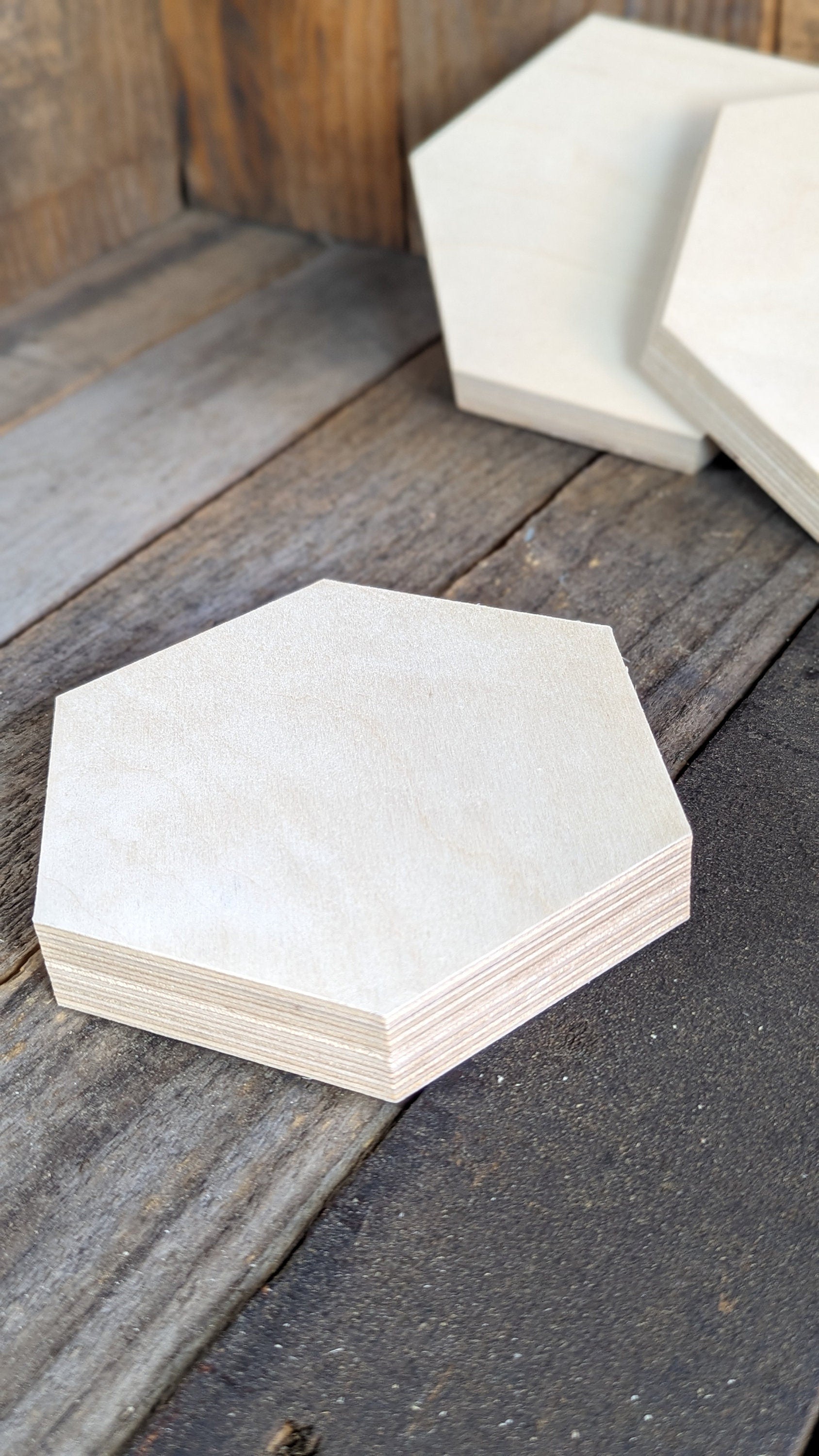 5" Baltic Birch Wood Hexagon Plaque, Unfinished Craft Shape