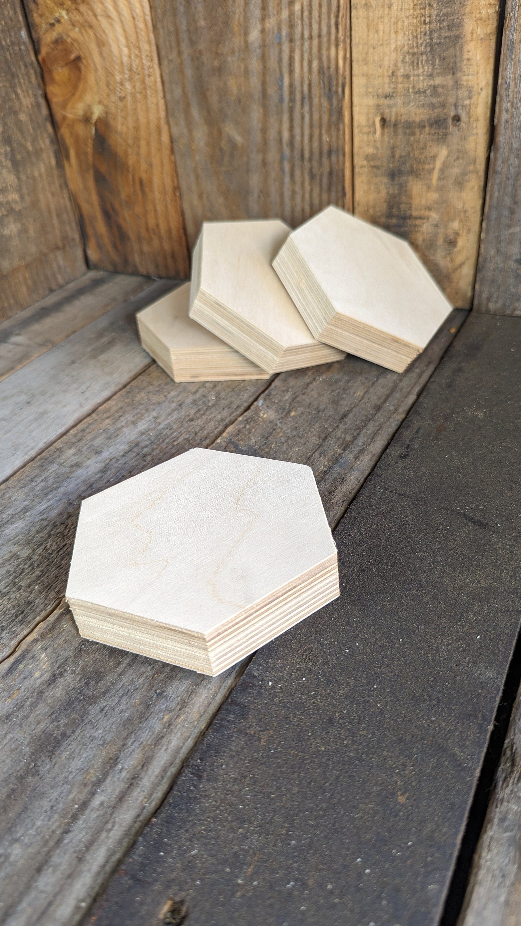 4" Baltic Birch Wood Hexagon Plaque, Unfinished Craft Shape