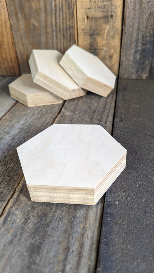 4" Wood Hexagon Plaques, BALTIC BIRCH Wooden Six Sided Shape, Blank Hexagon, Unfinished Wooden Hexagon, Hexagon Wood