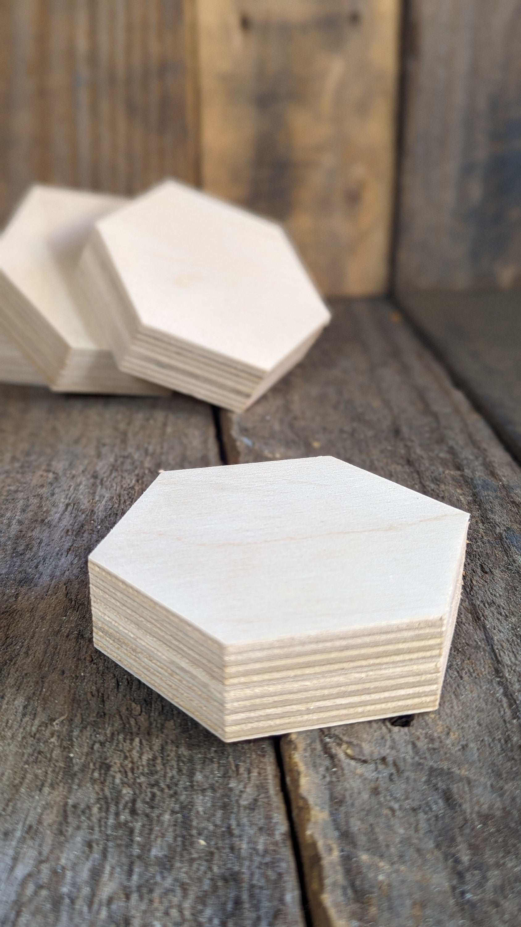 5 Pack - 3" Baltic Birch Wood Hexagon