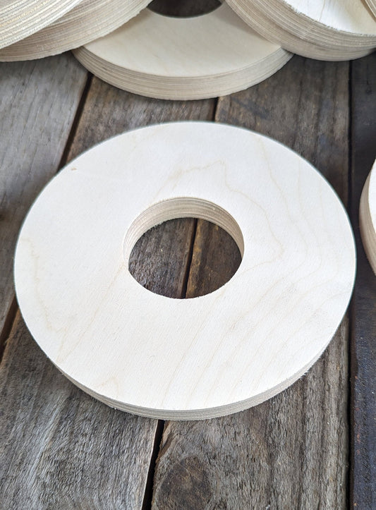 7" Wood Circle Disc with 2.5" center hole, BALTIC BIRCH Wooden Circles, Unfinished Wooden Circles, Round Circles, Circular Wood