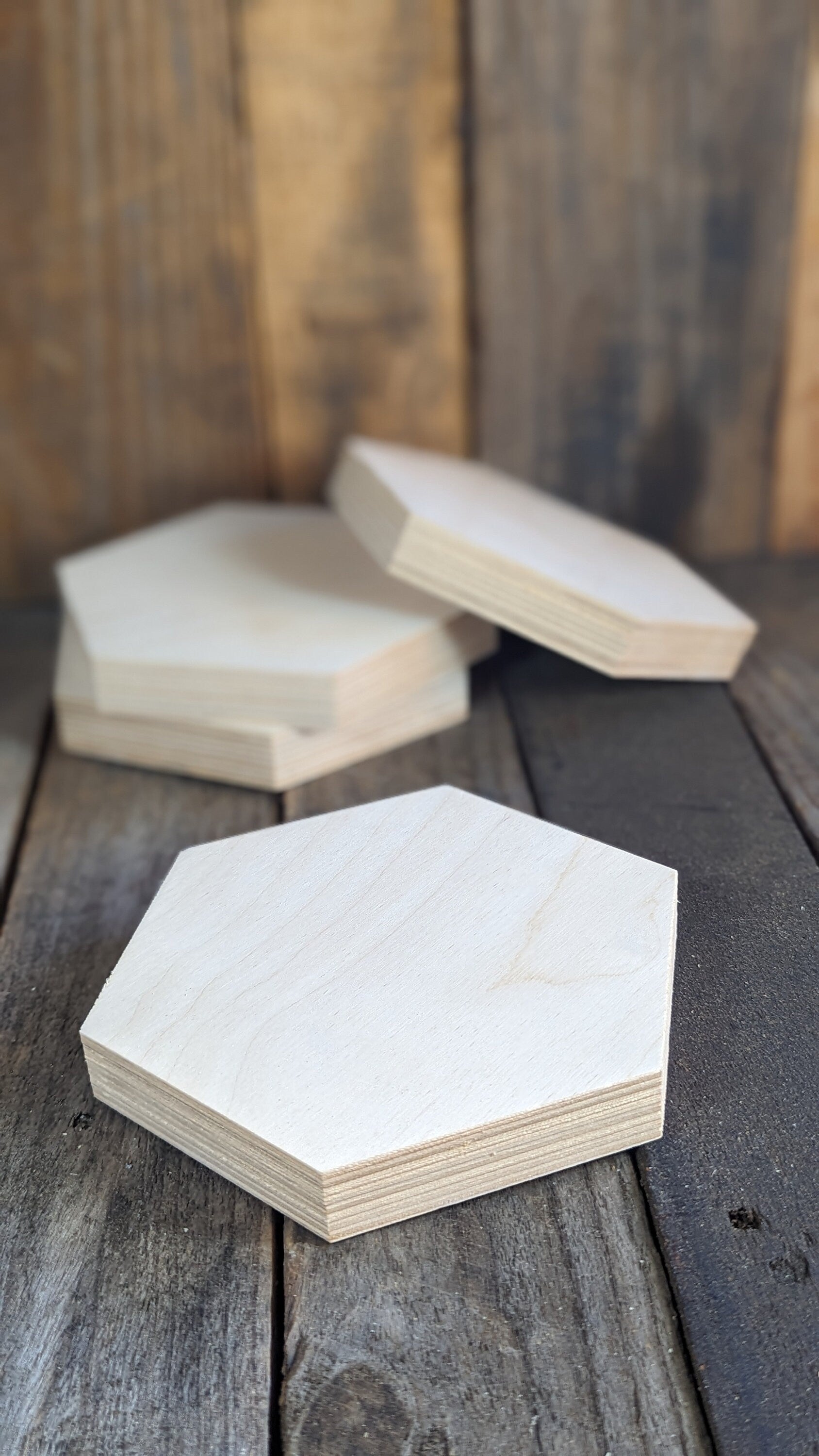 6" Baltic Birch Wood Hexagon Plaque, Unfinished Wooden Shape