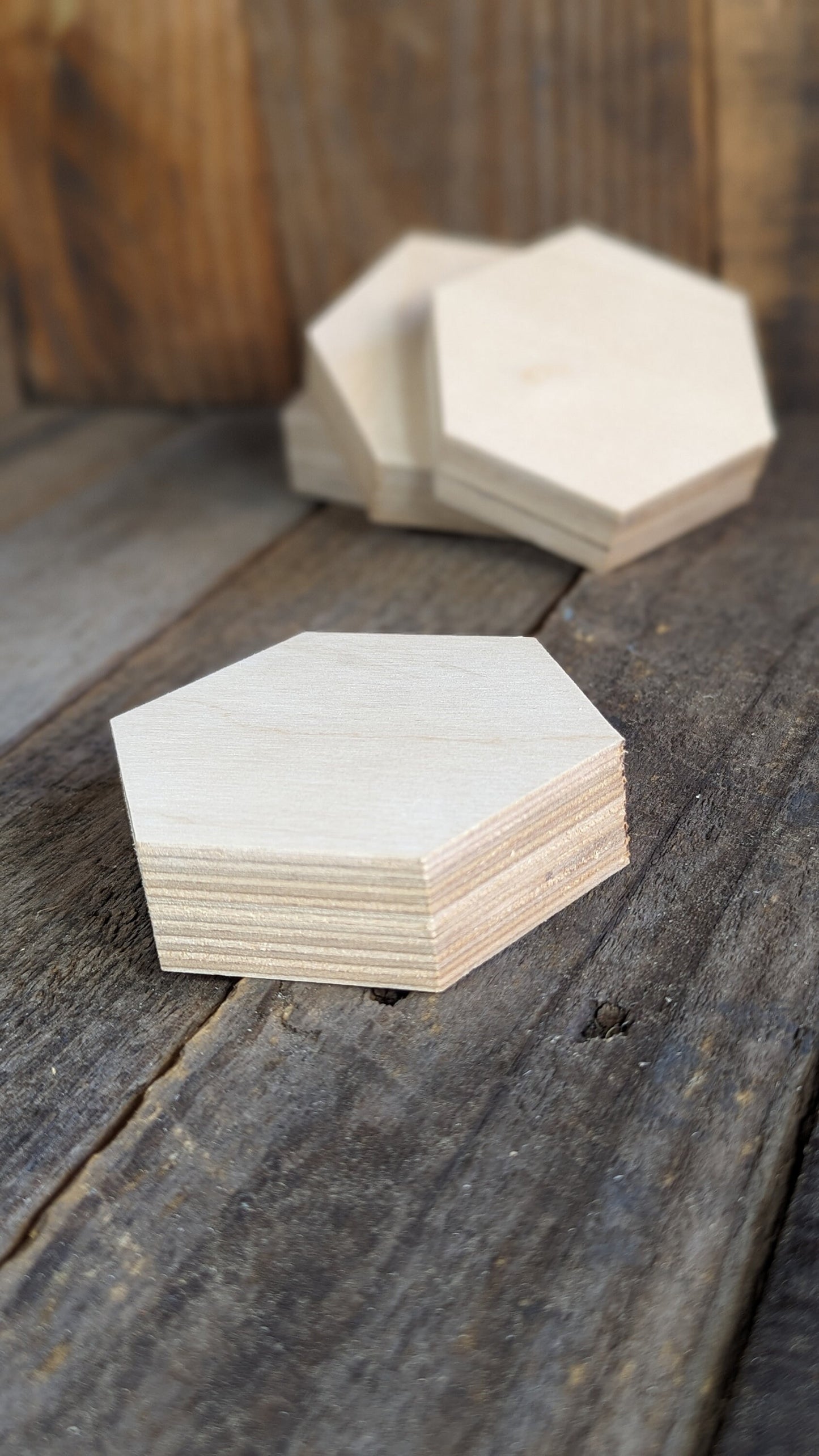 5 Pack - 3" Baltic Birch Wood Hexagon