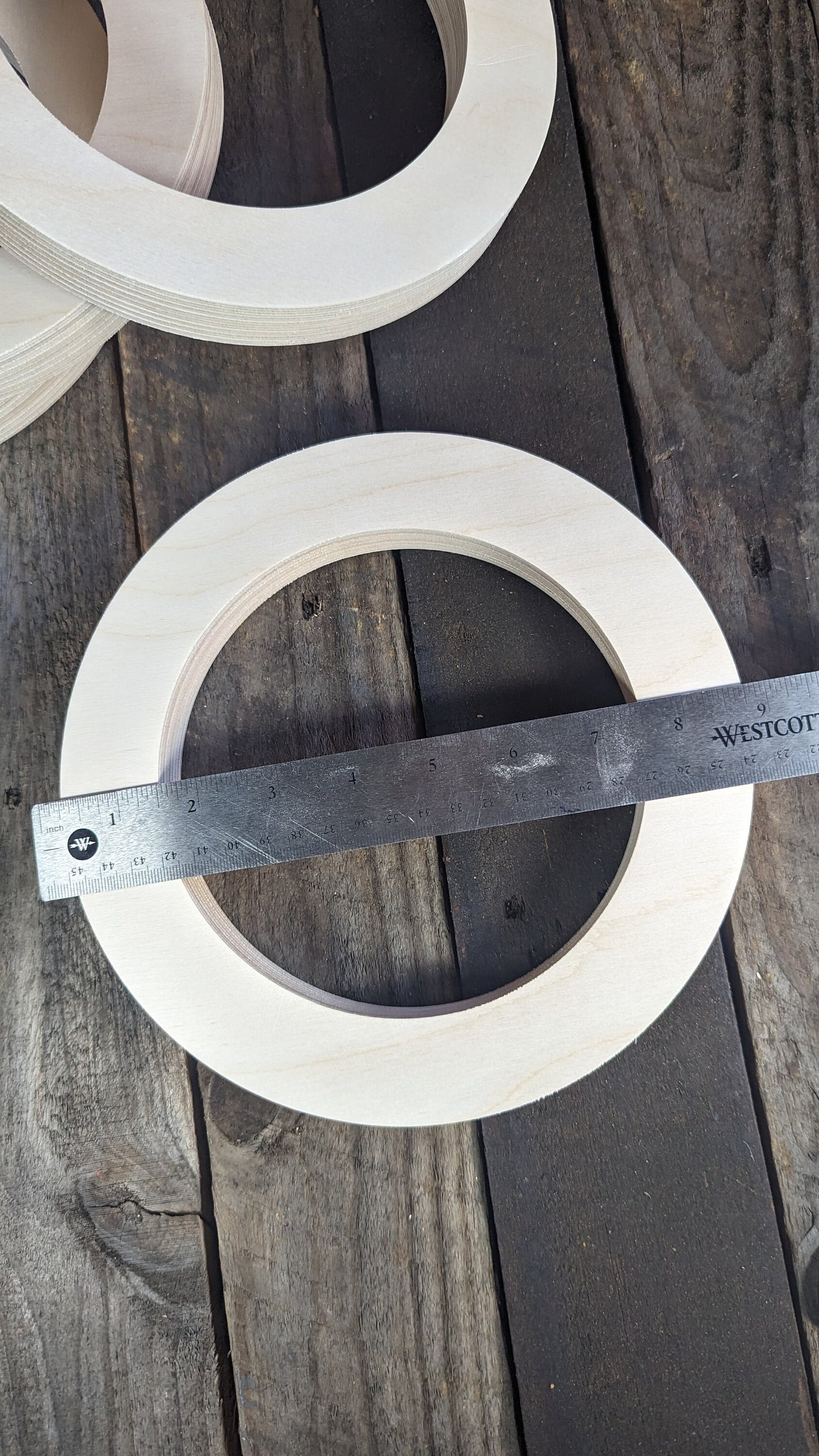 8.5" (8 1/2") Wood Donut Ring with 6" center hole, BALTIC BIRCH Wooden Circles, Unfinished Wooden Circles, Round Circles, Circular Wood