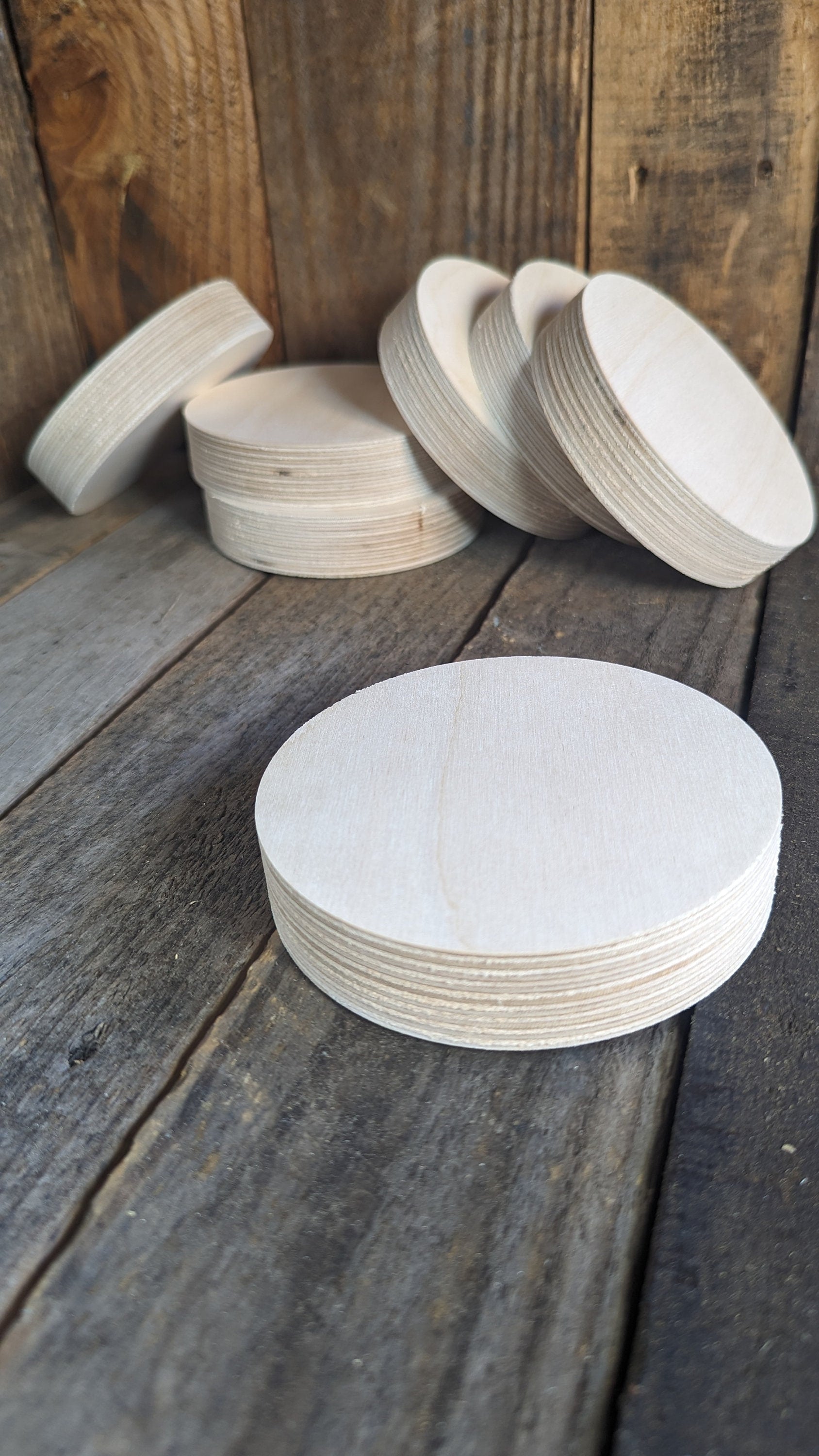4.375" (4 3/8") Wood Circle Disc Plaques, BALTIC BIRCH - Wooden Circles, Unfinished, Circular Wood