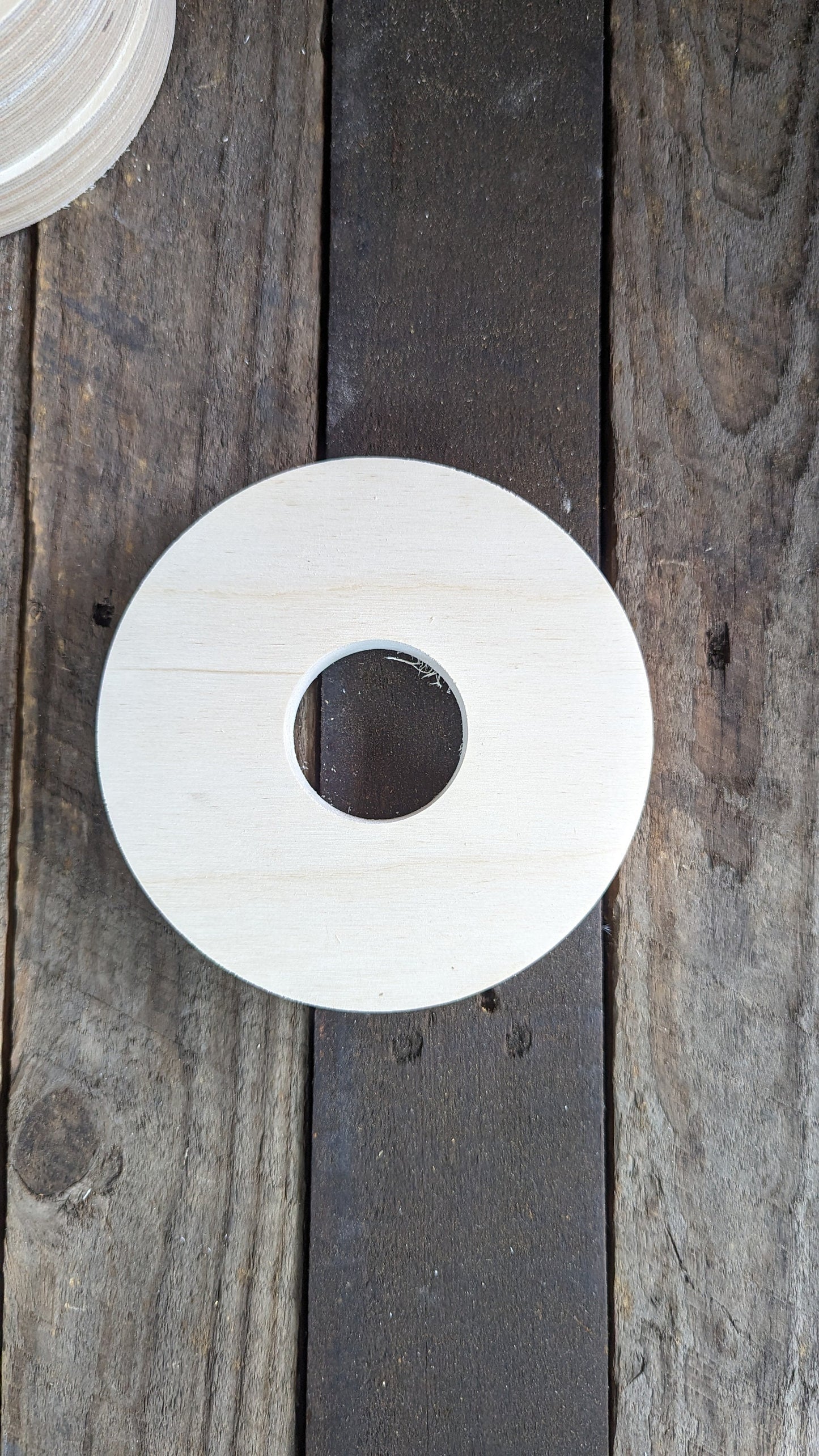 6" Baltic Birch Wood Donut, 2" Center Hole, Unfinished Wooden Circles