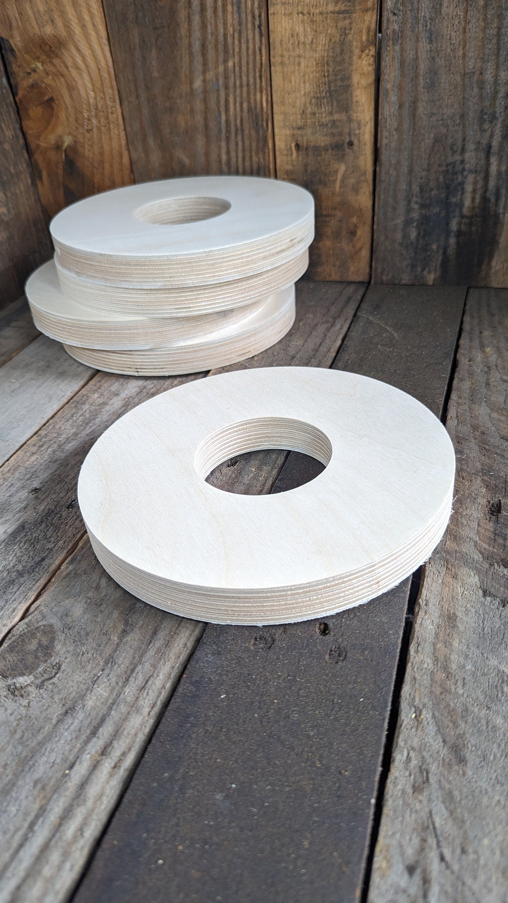 8" Baltic Birch Wood Donut Ring, 3" Center Hole, DIY Craft Supply