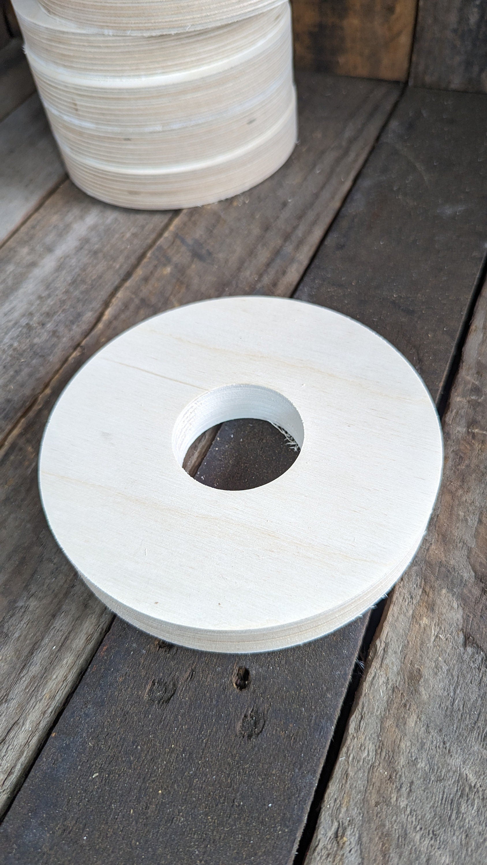 6" Baltic Birch Wood Donut, 2" Center Hole, Unfinished Wooden Circles