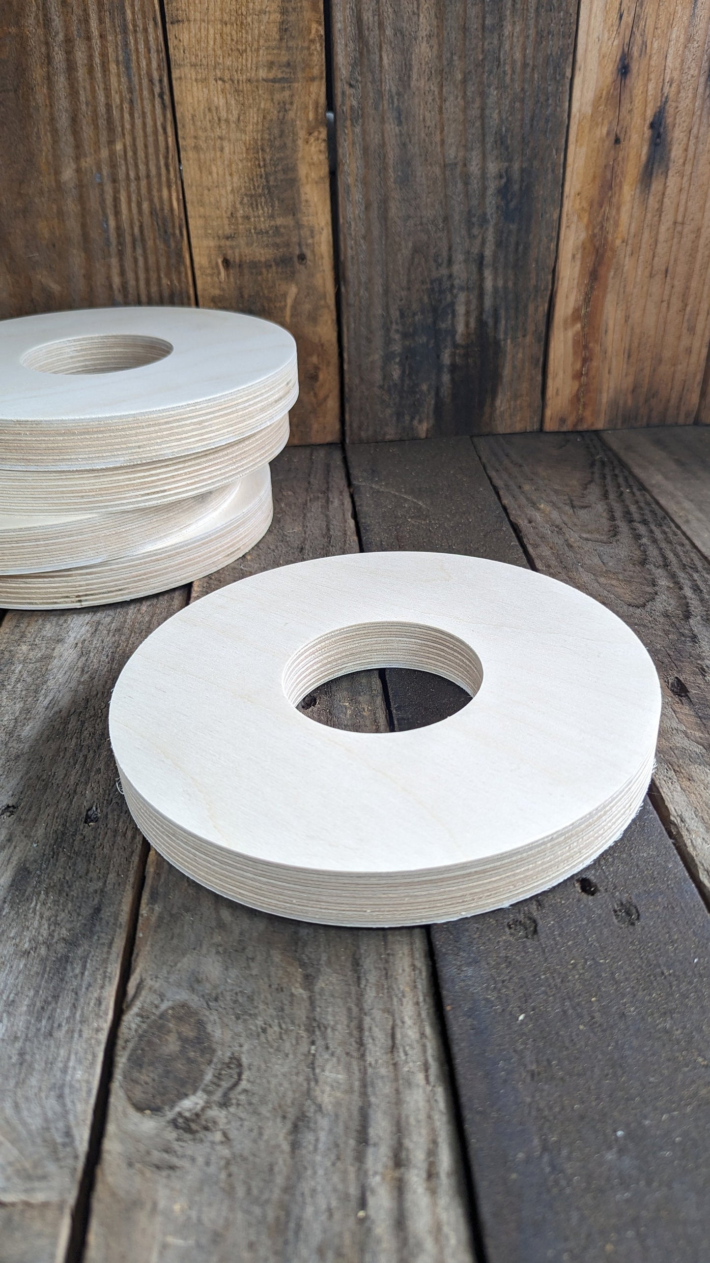 8" Baltic Birch Wood Donut Ring, 3" Center Hole, DIY Craft Supply