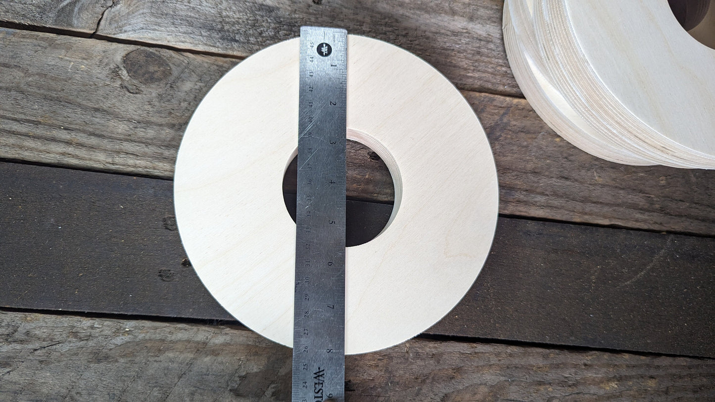 8" Baltic Birch Wood Donut Ring, 3" Center Hole, DIY Craft Supply