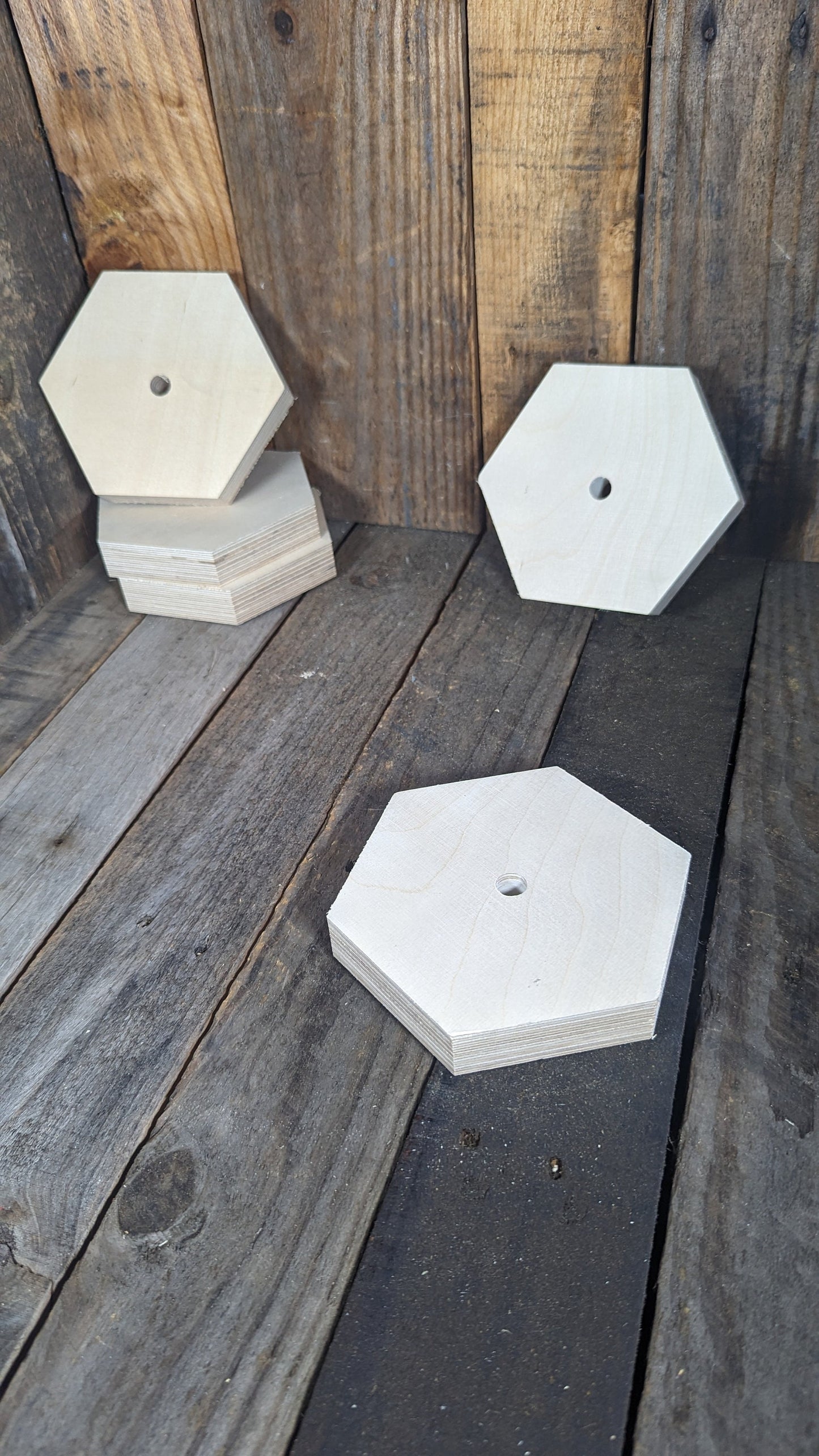 5" Wood Hexagon with 1/2" (.5") center hole. BALTIC BIRCH Wooden Six Sided Shape, Blank Hexagon, Unfinished Wooden Hexagon, Hexagon Wood