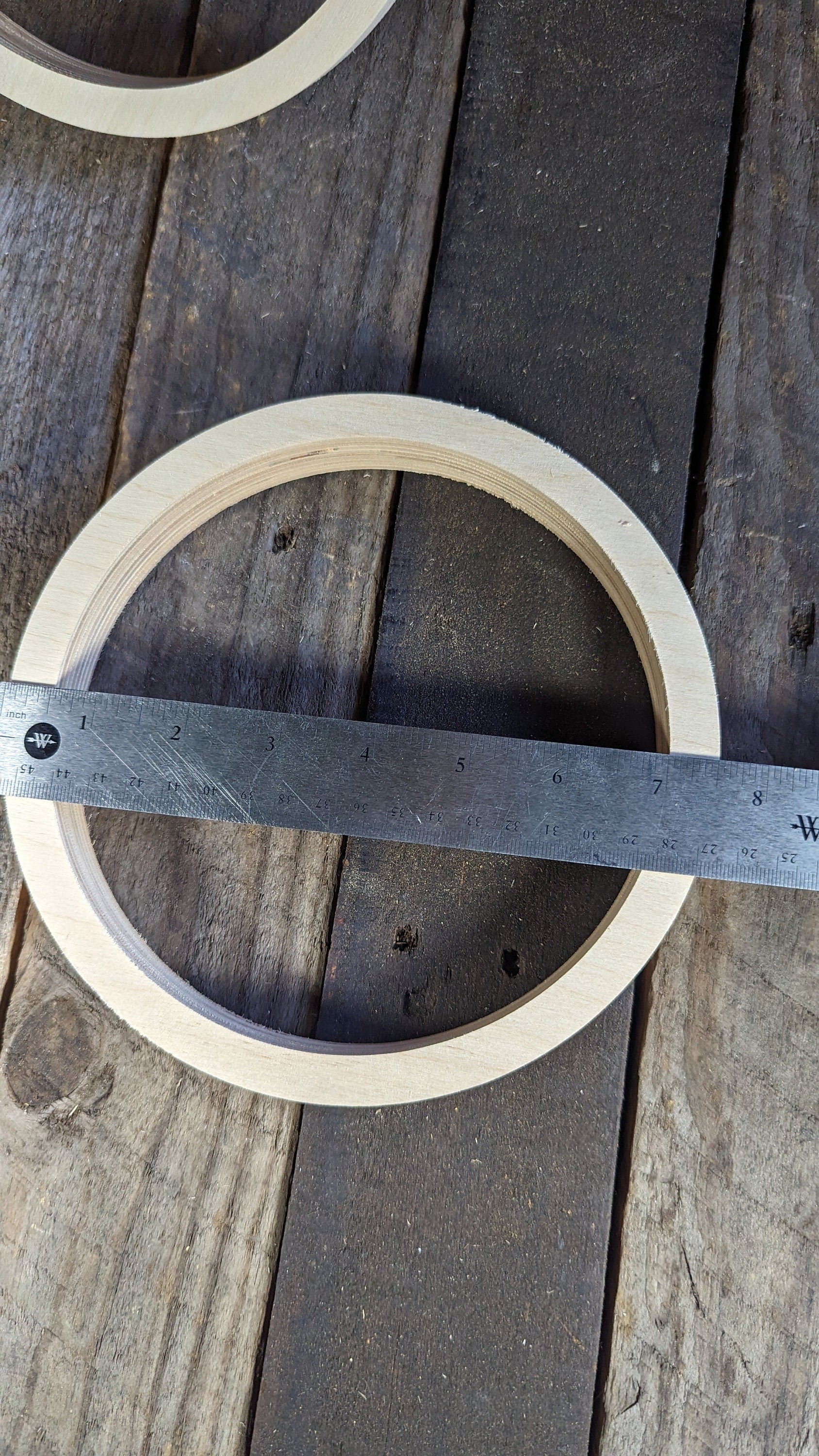 7.5" Baltic Birch Wood Circle Disc, 6.5" Center Hole, Unfinished Wood Circles