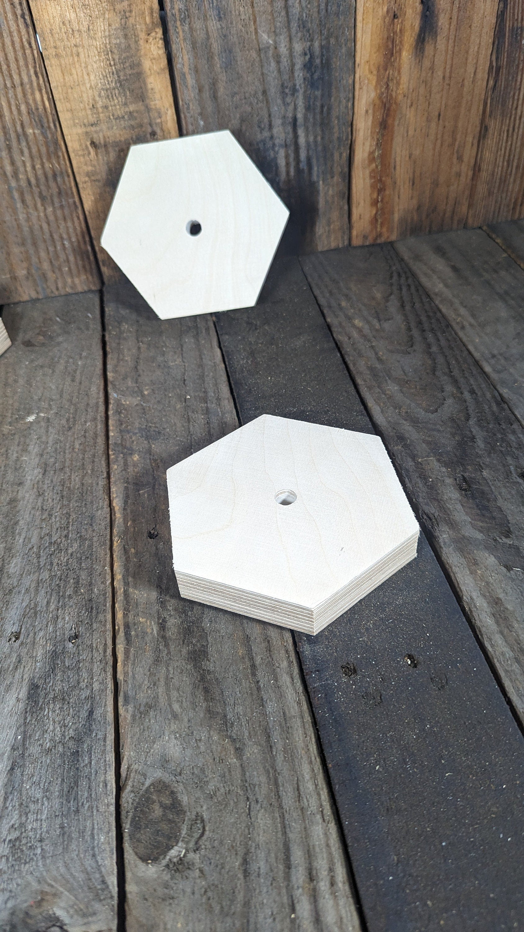 5" Wood Hexagon with 1/2" (.5") center hole. BALTIC BIRCH Wooden Six Sided Shape, Blank Hexagon, Unfinished Wooden Hexagon, Hexagon Wood