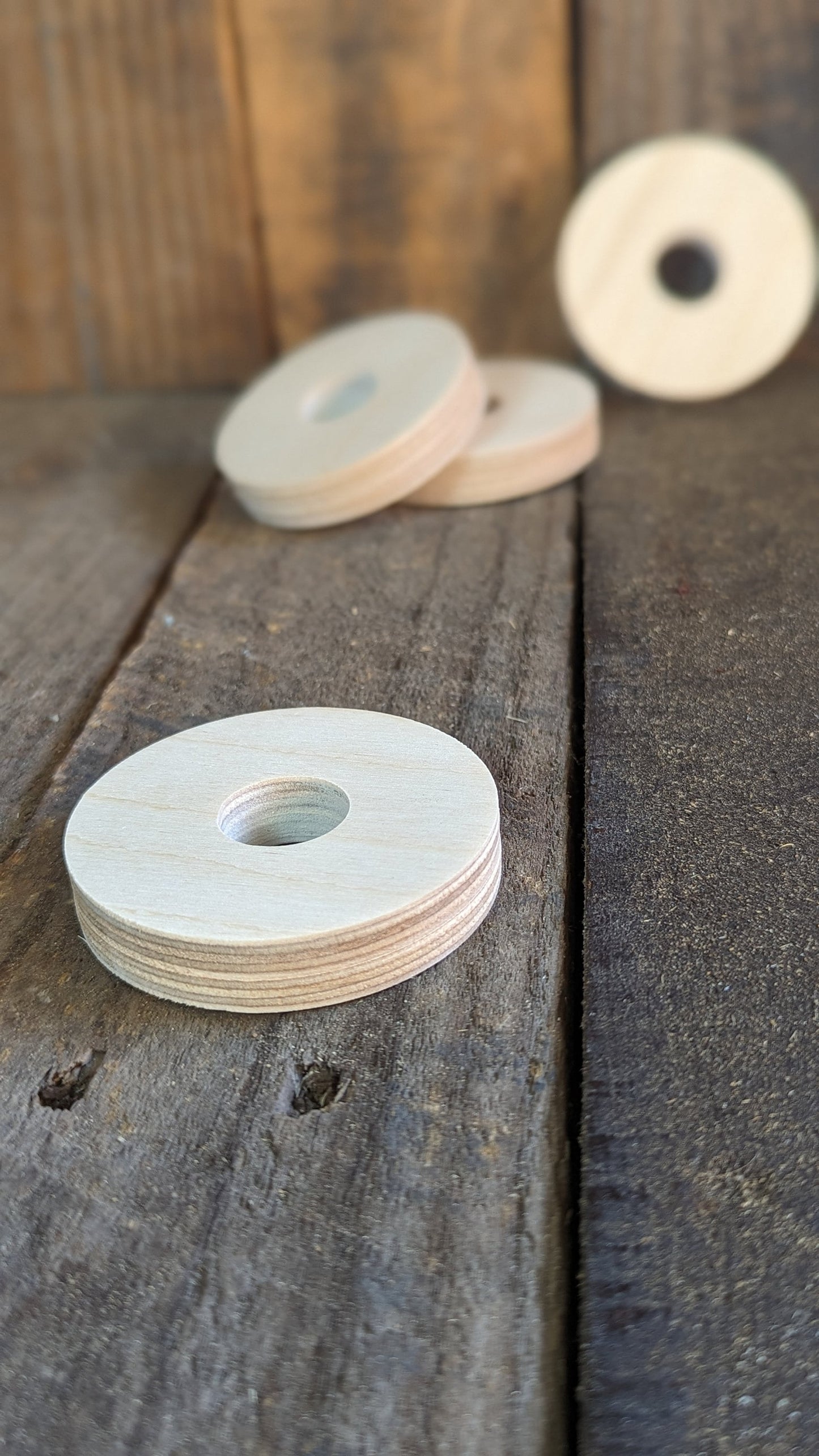 5 Pack - 2.5" Baltic Birch Wood Donut, 0.75" Center Hole