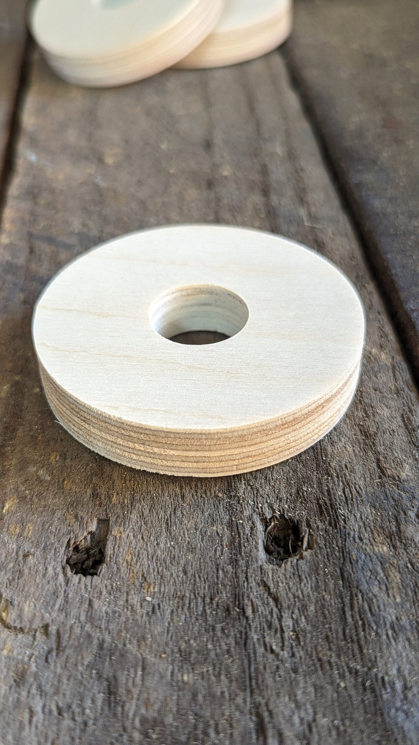 5 Pack - 2.5" Baltic Birch Wood Donut, 0.75" Center Hole