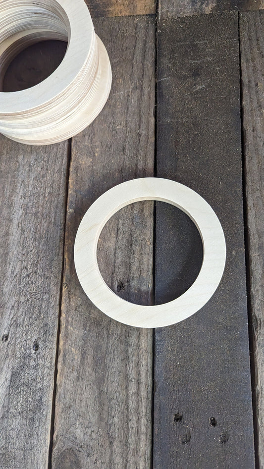 5.5" Baltic Birch Wood Donut, 4" Center Hole, Unfinished Crafting Ring