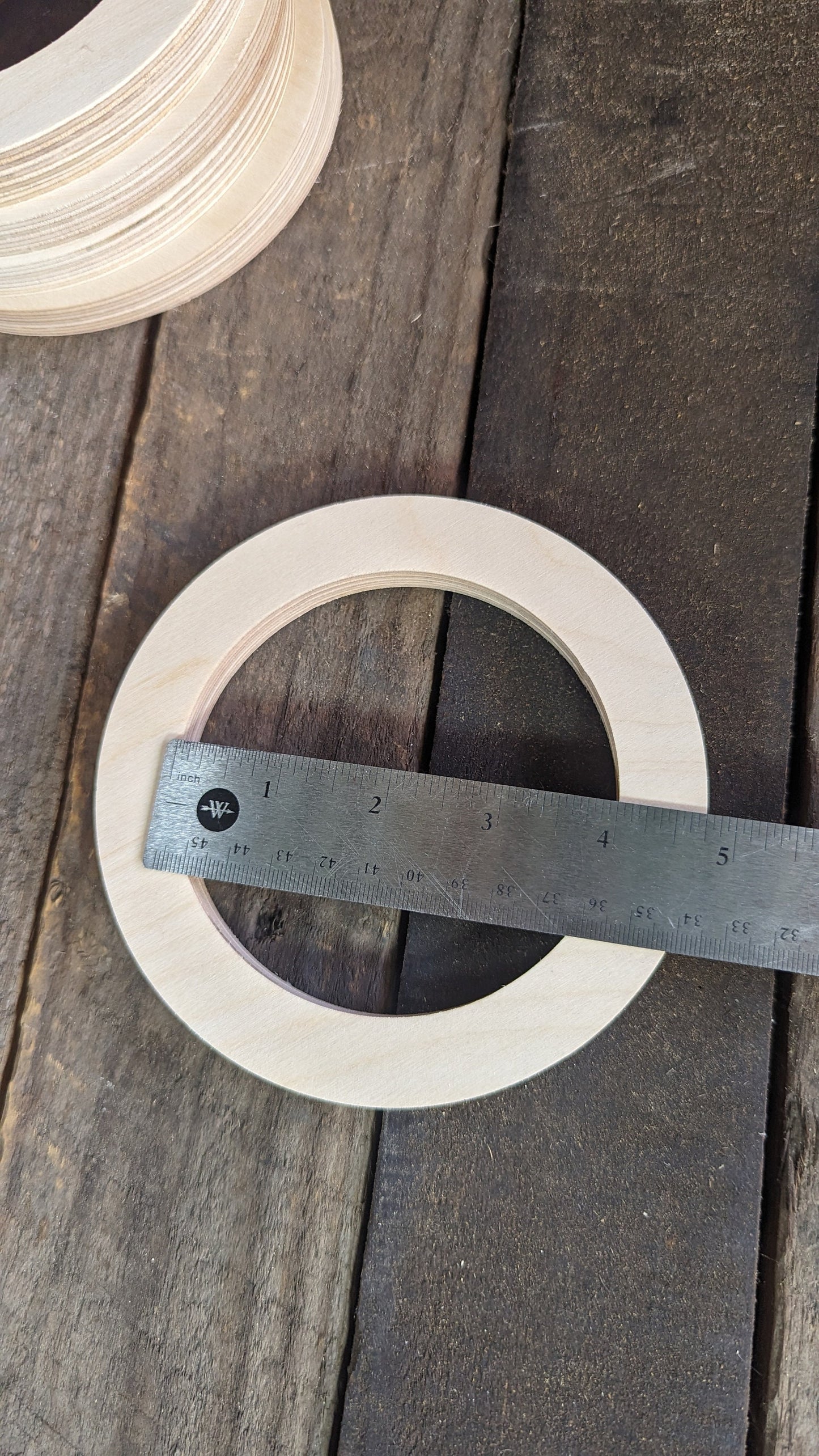 5.5" Baltic Birch Wood Donut, 4" Center Hole, Unfinished Crafting Ring