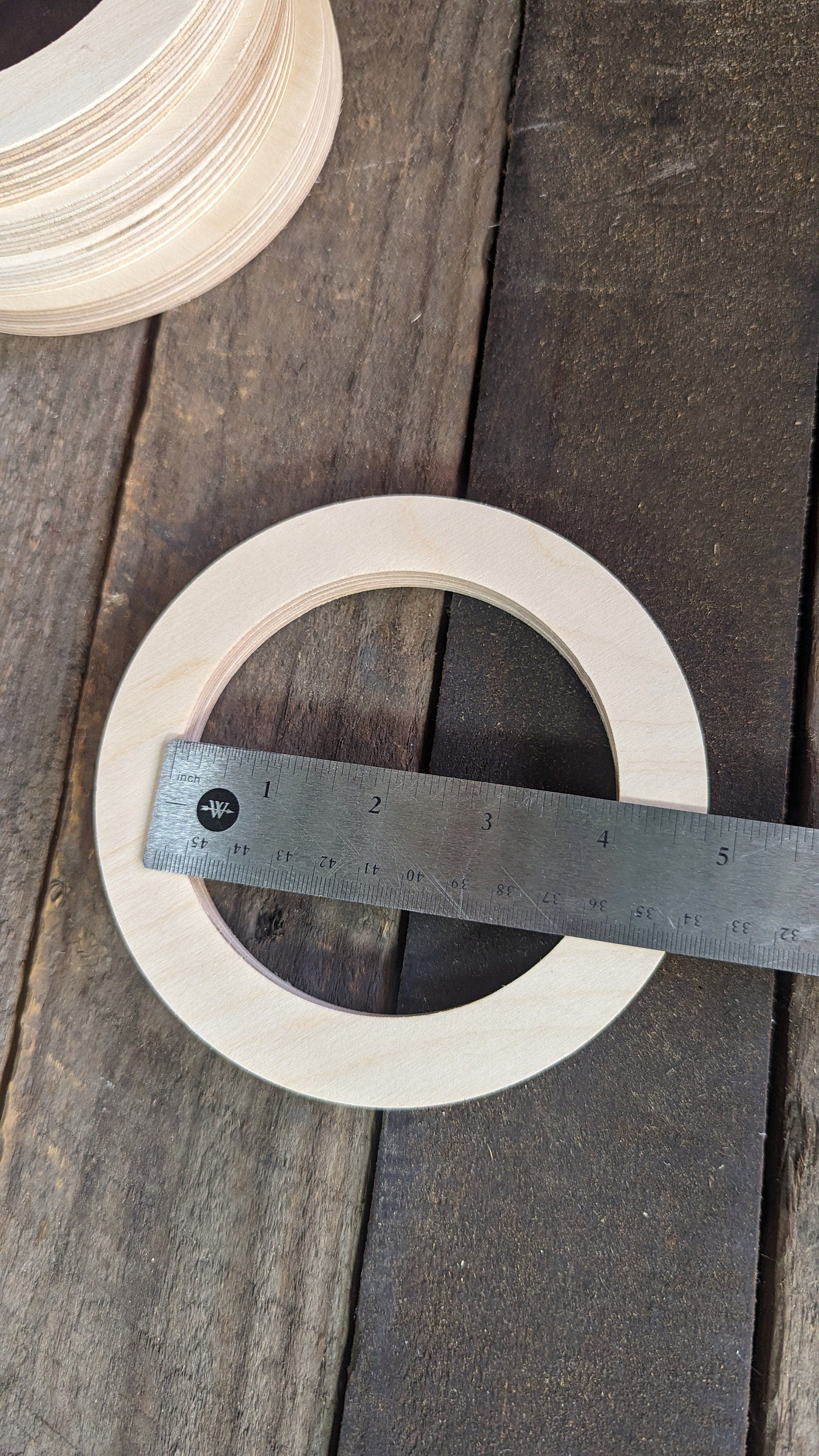 5.5" Baltic Birch Wood Donut, 4" Center Hole, Unfinished Crafting Ring